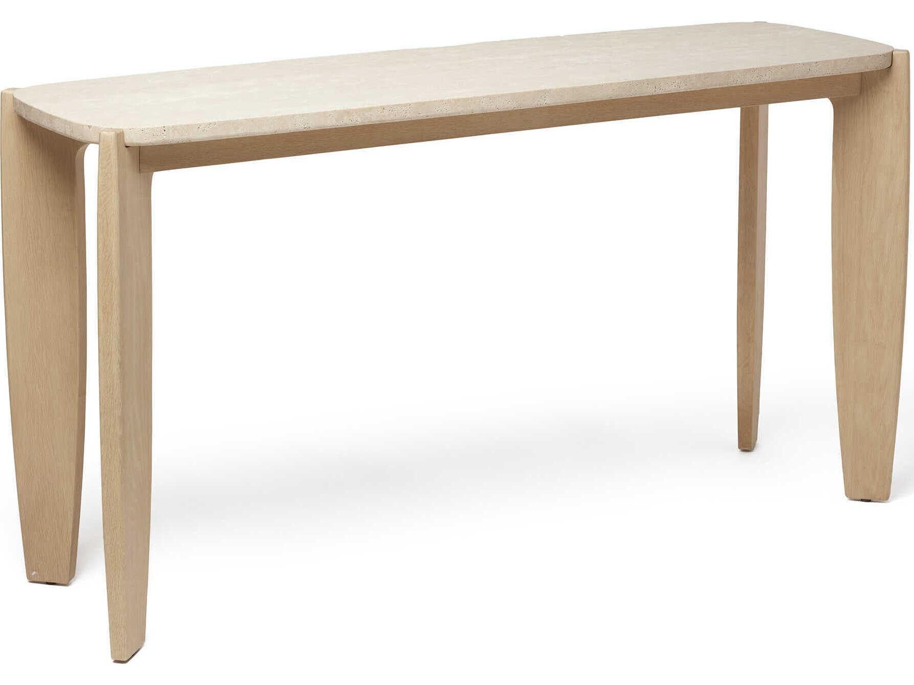 Interlude Home Rocco Rectangular Stone Raw Travertine Saddle Console Table