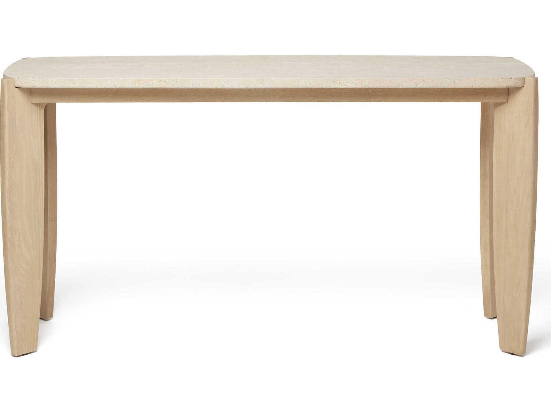 Interlude Home Rocco Rectangular Stone Raw Travertine Saddle Console Table