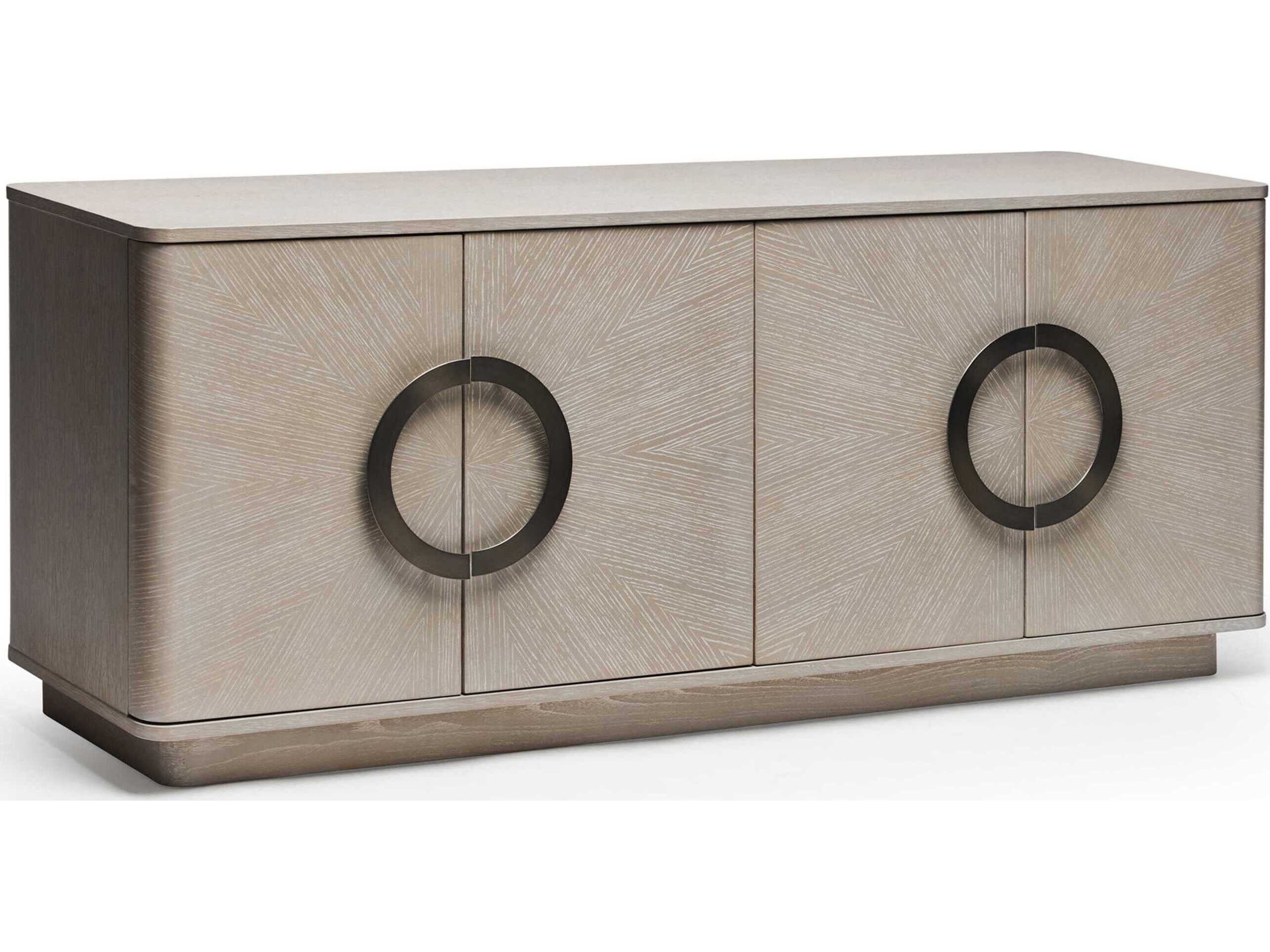 Interlude Home Cabot 71" Oak Wood Cliffside Grey Brushed Steel Credenza Sideboard
