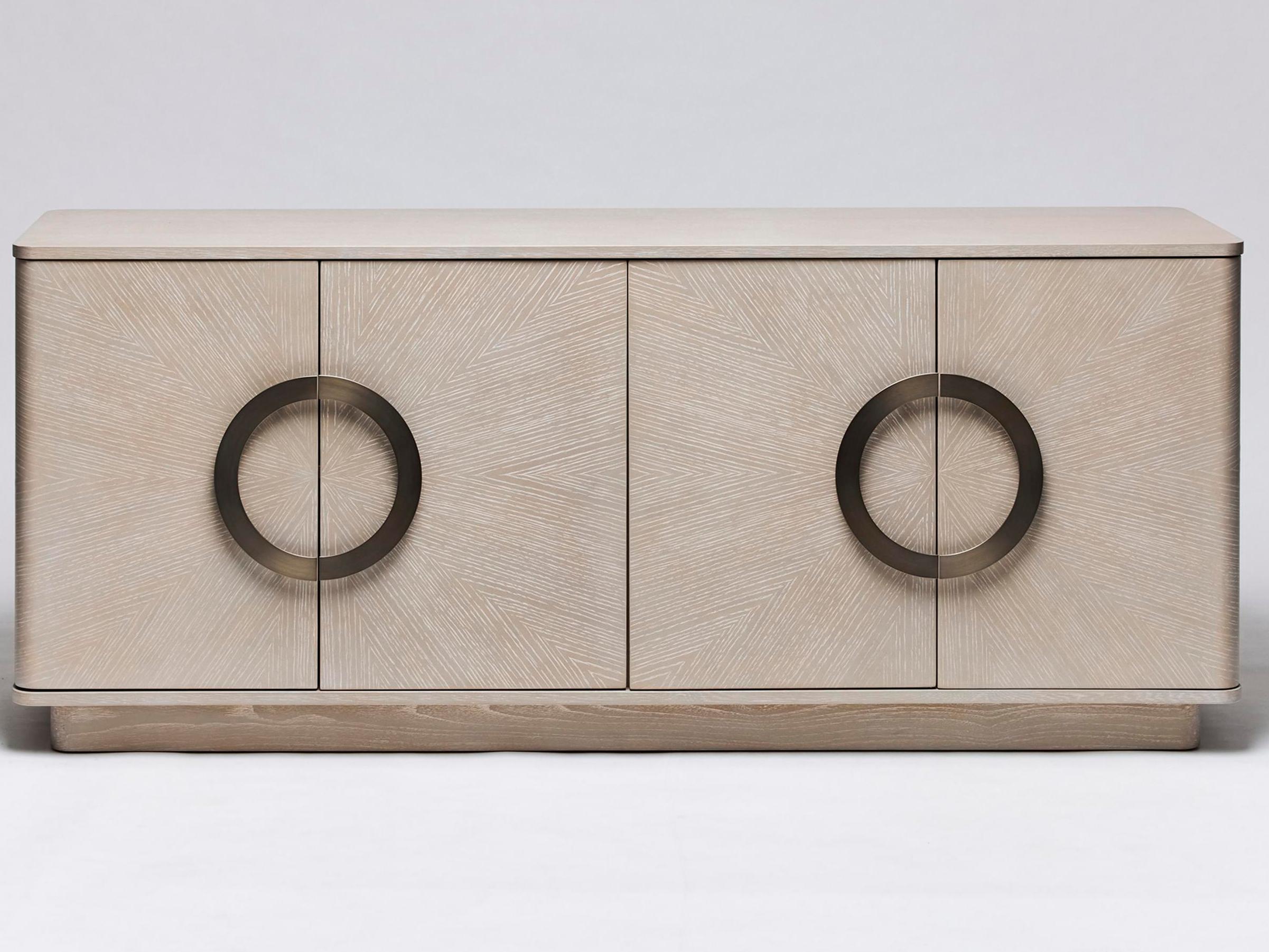 Interlude Home Cabot 71" Oak Wood Cliffside Grey Brushed Steel Credenza Sideboard