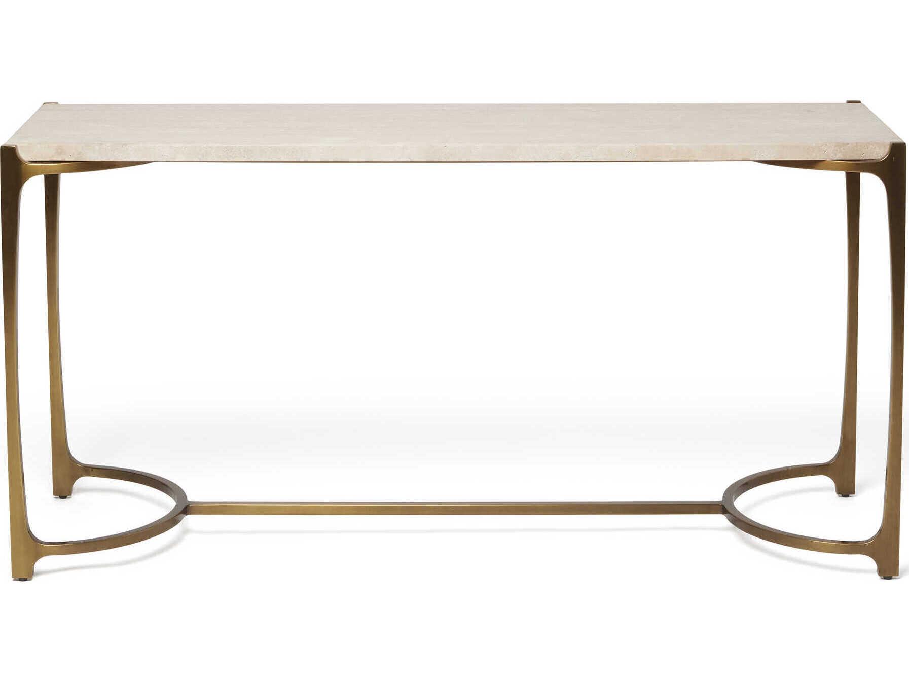 Interlude Home Beaumont Rectangular Stone Raw Travertine Golden Bronze Console Table
