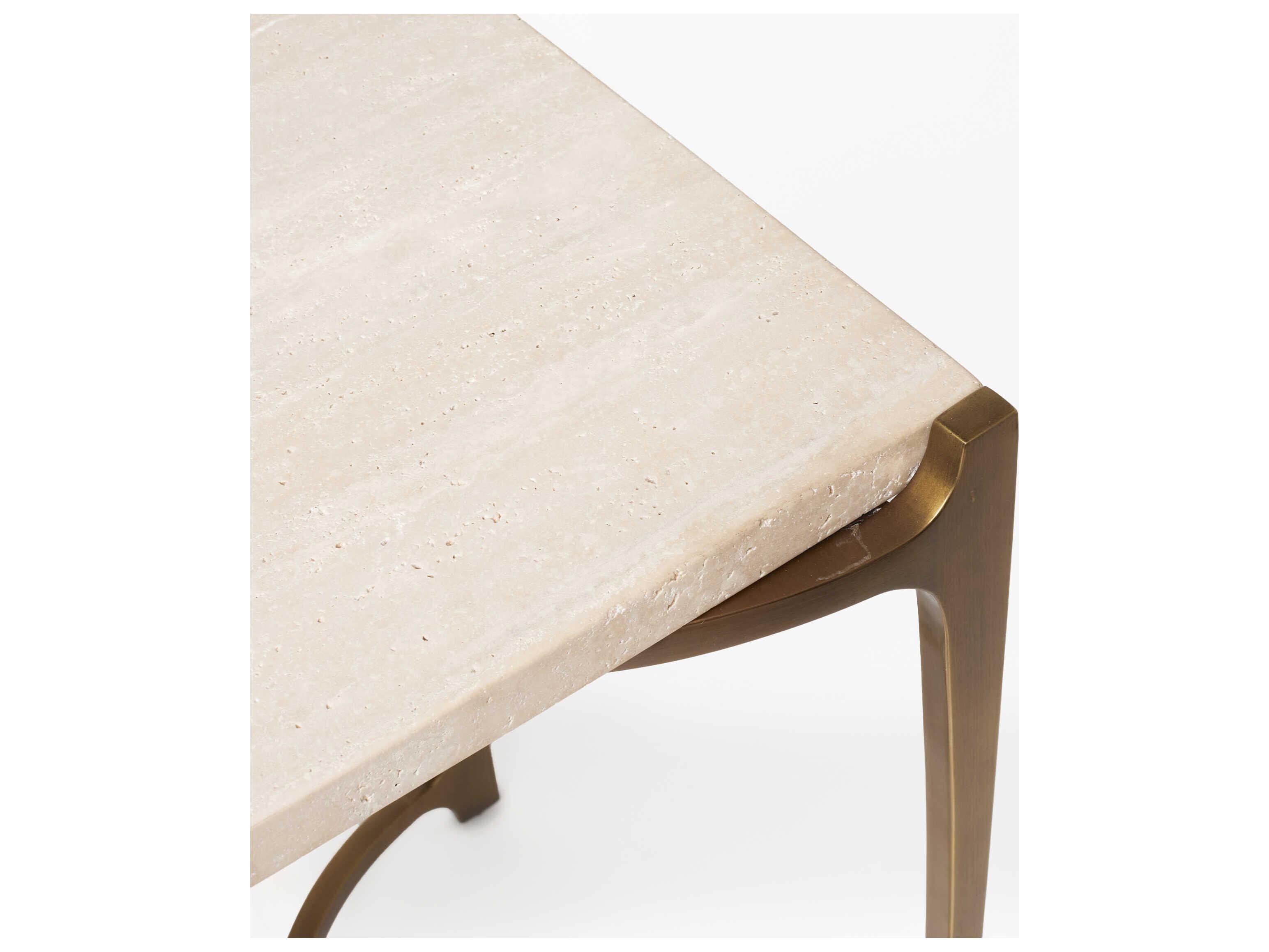 Interlude Home Beaumont Rectangular Stone Raw Travertine Golden Bronze Console Table