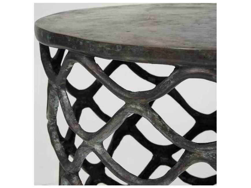 Interlude Home Lattice Round Metal Verdigris End Table