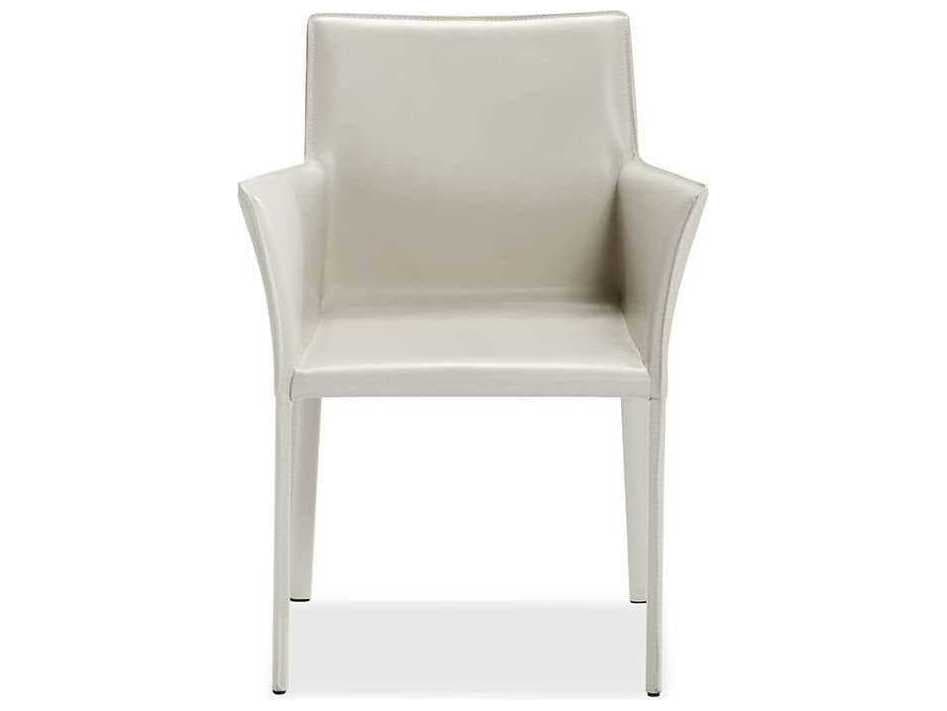 Interlude Home Leather Beige Upholstered Arm Dining Chair
