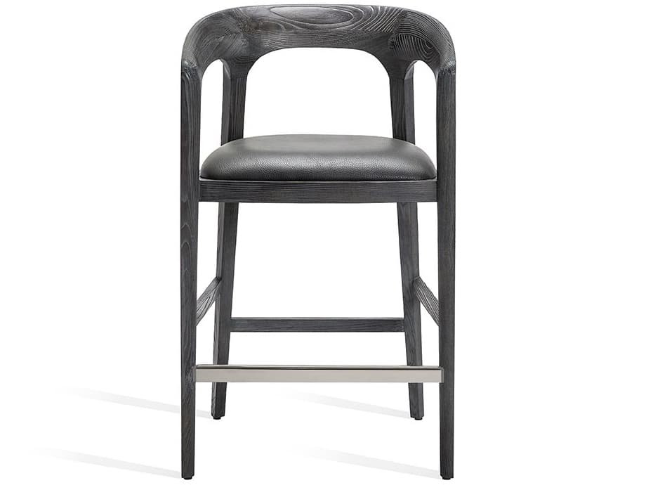 Interlude Home Ash Wood Charcoal Ceruse Slate Grey Counter Stool