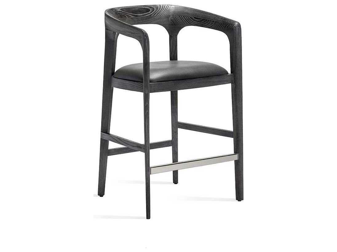 Interlude Home Ash Wood Charcoal Ceruse Slate Grey Counter Stool
