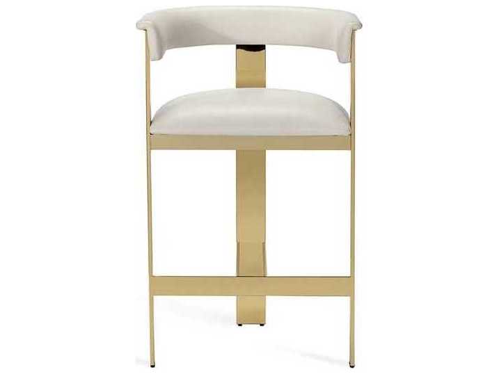 Interlude Home Darcy Leather Shiny Brass Buff Cream Counter Stool