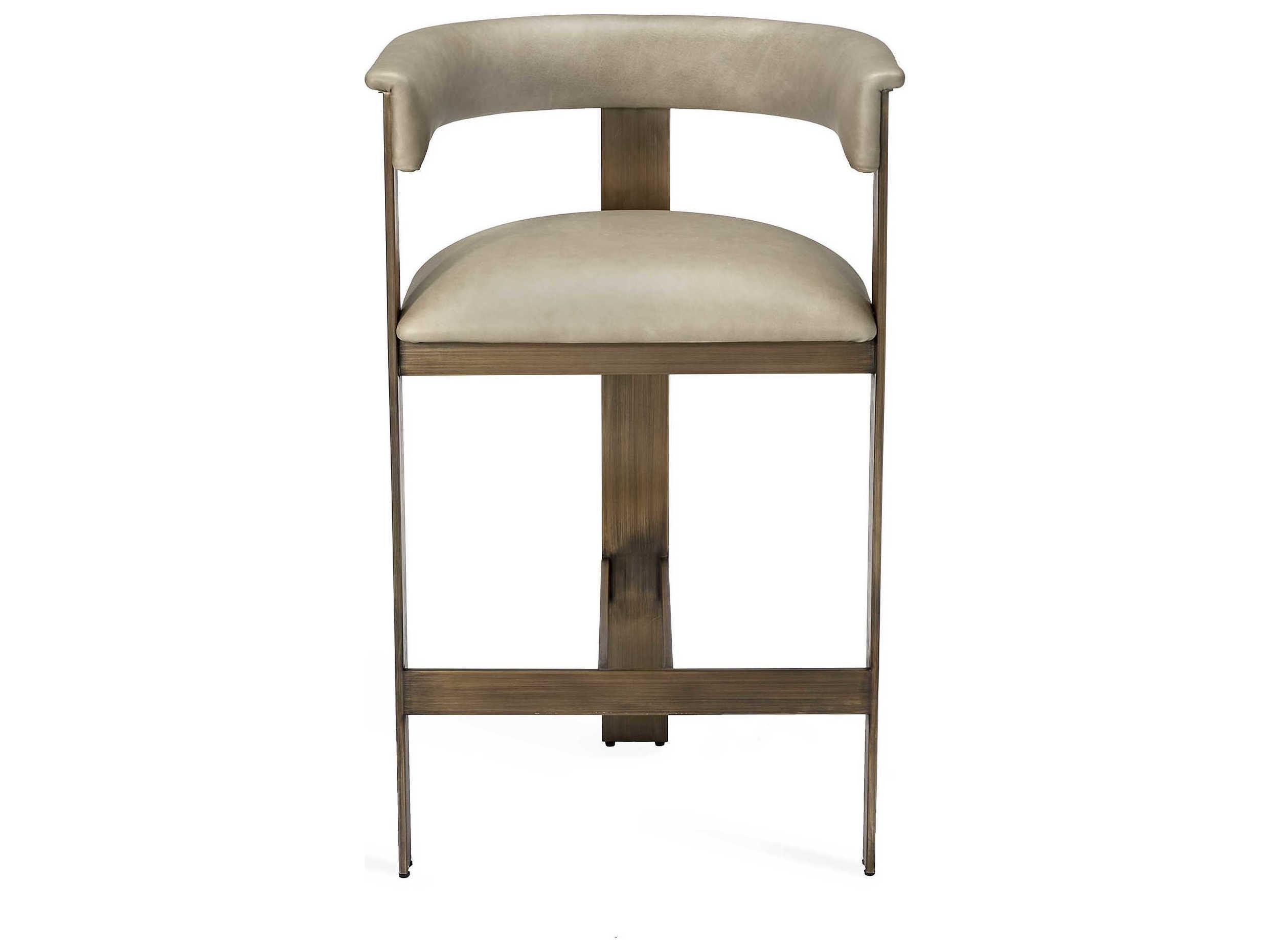 Interlude Home Darcy Leather Antique Bronze Fawn Taupe Counter Stool