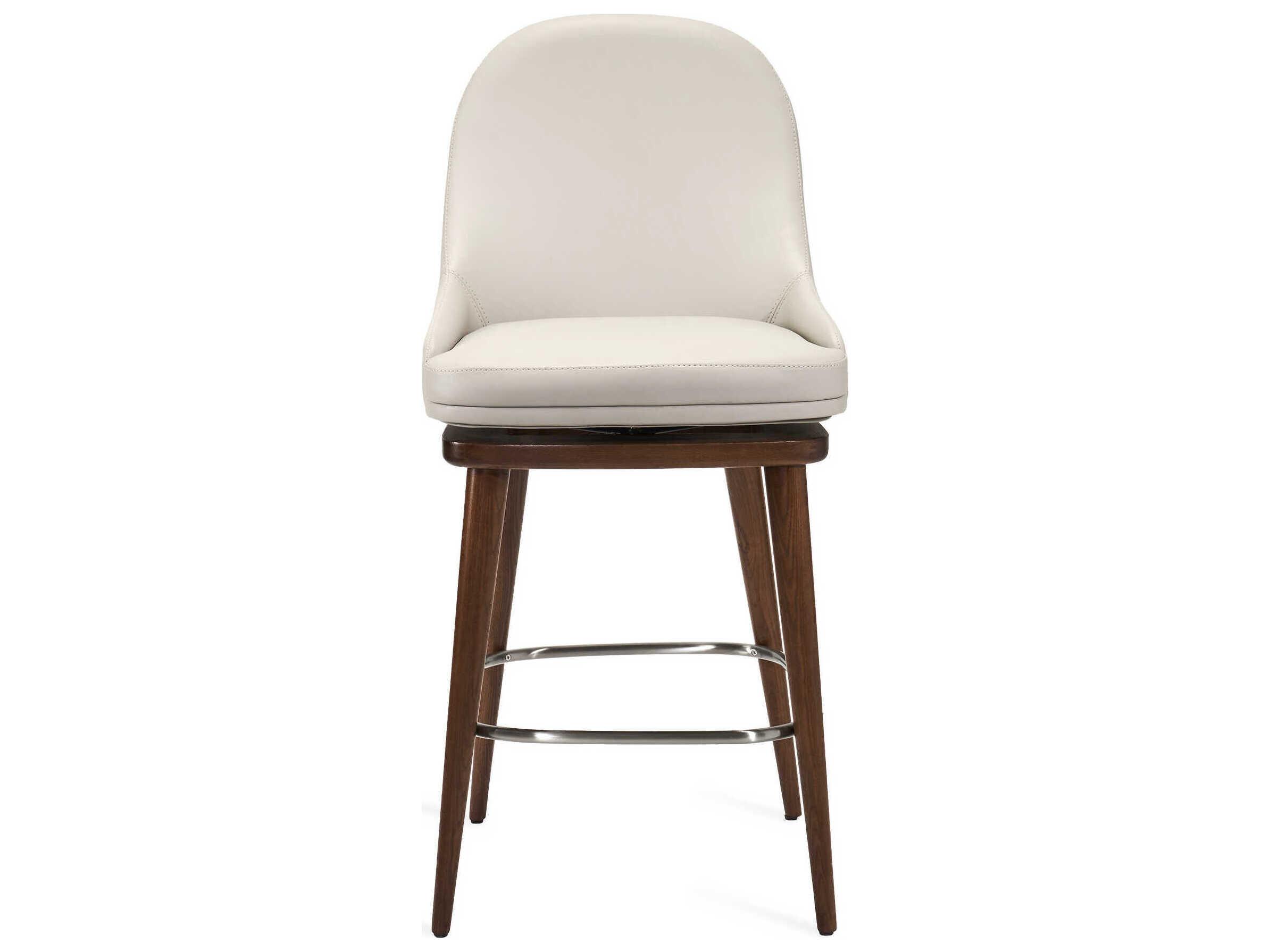 Interlude Home Harper Walnut St Tropez Grey Satin Nickel Leather Swivel Ash Wood Counter Stool