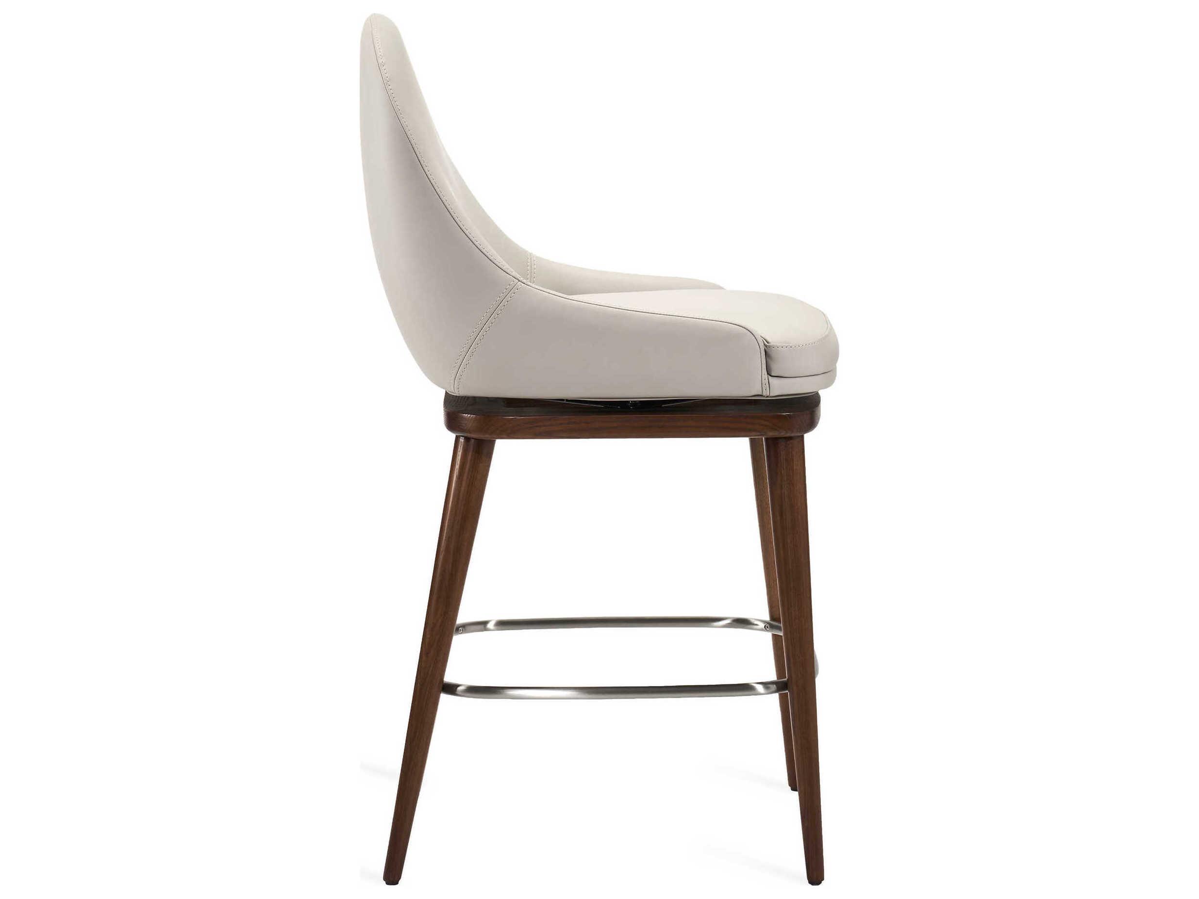 Interlude Home Harper Walnut St Tropez Grey Satin Nickel Leather Swivel Ash Wood Counter Stool