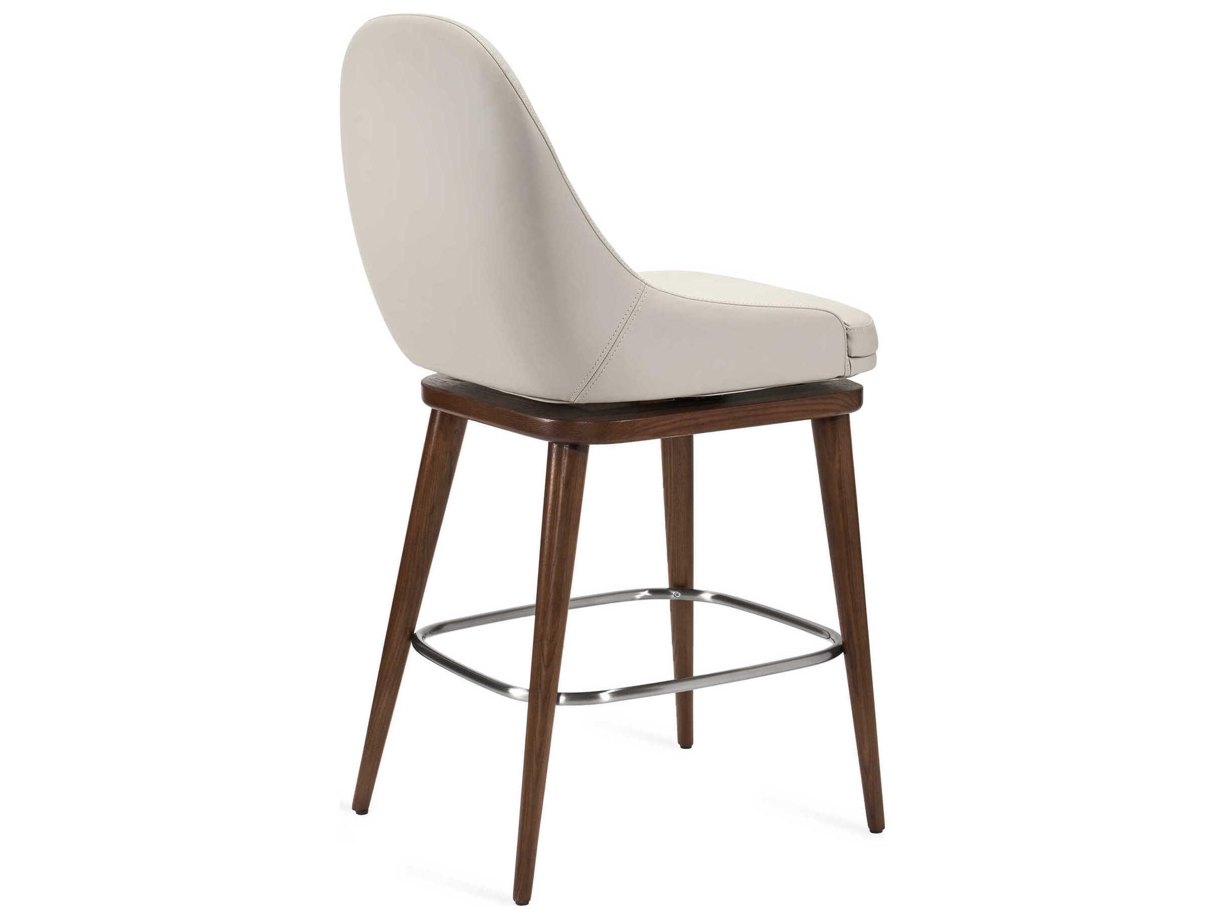 Interlude Home Harper Walnut St Tropez Grey Satin Nickel Leather Swivel Ash Wood Counter Stool