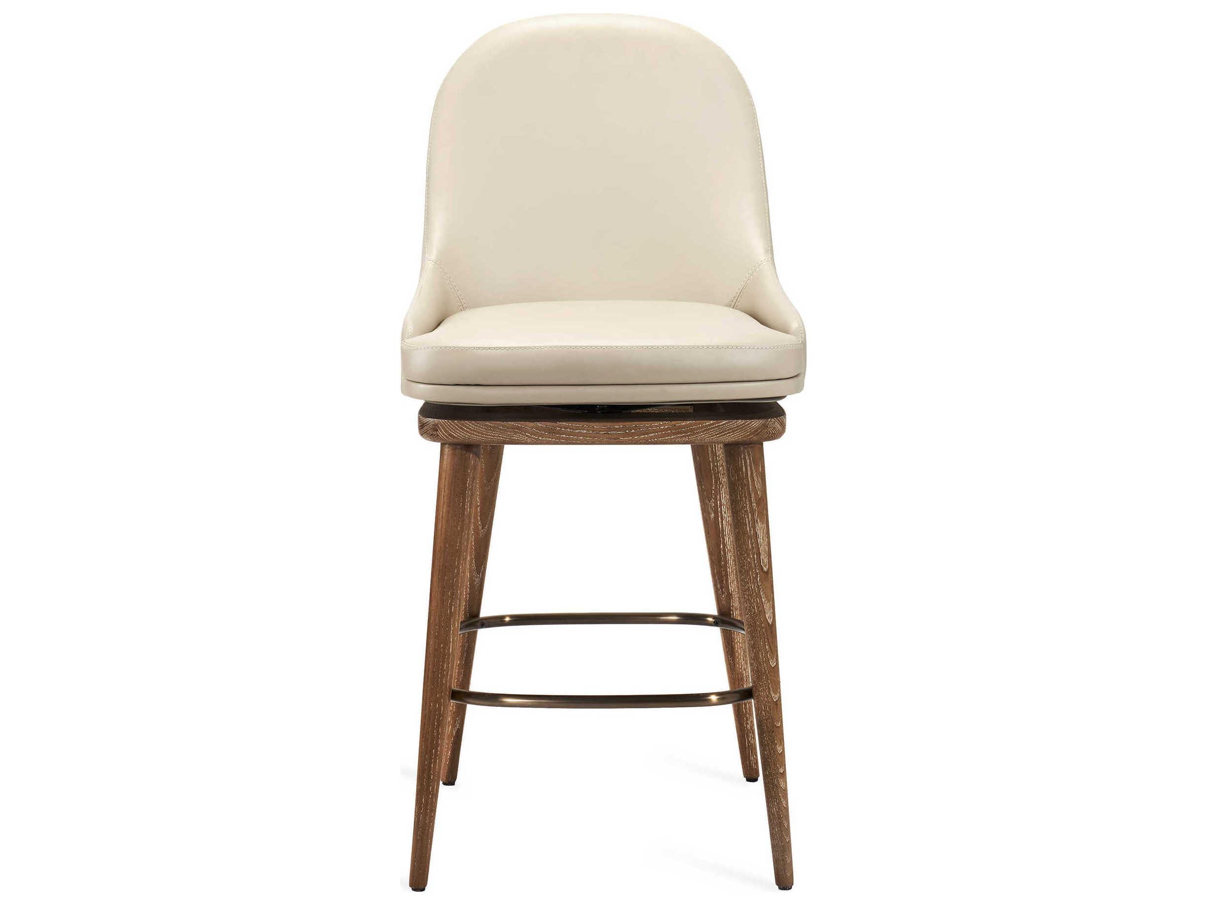 Interlude Home Harper Autumn Brown Cream Latte Satin Brass Leather Swivel Ash Wood Counter Stool