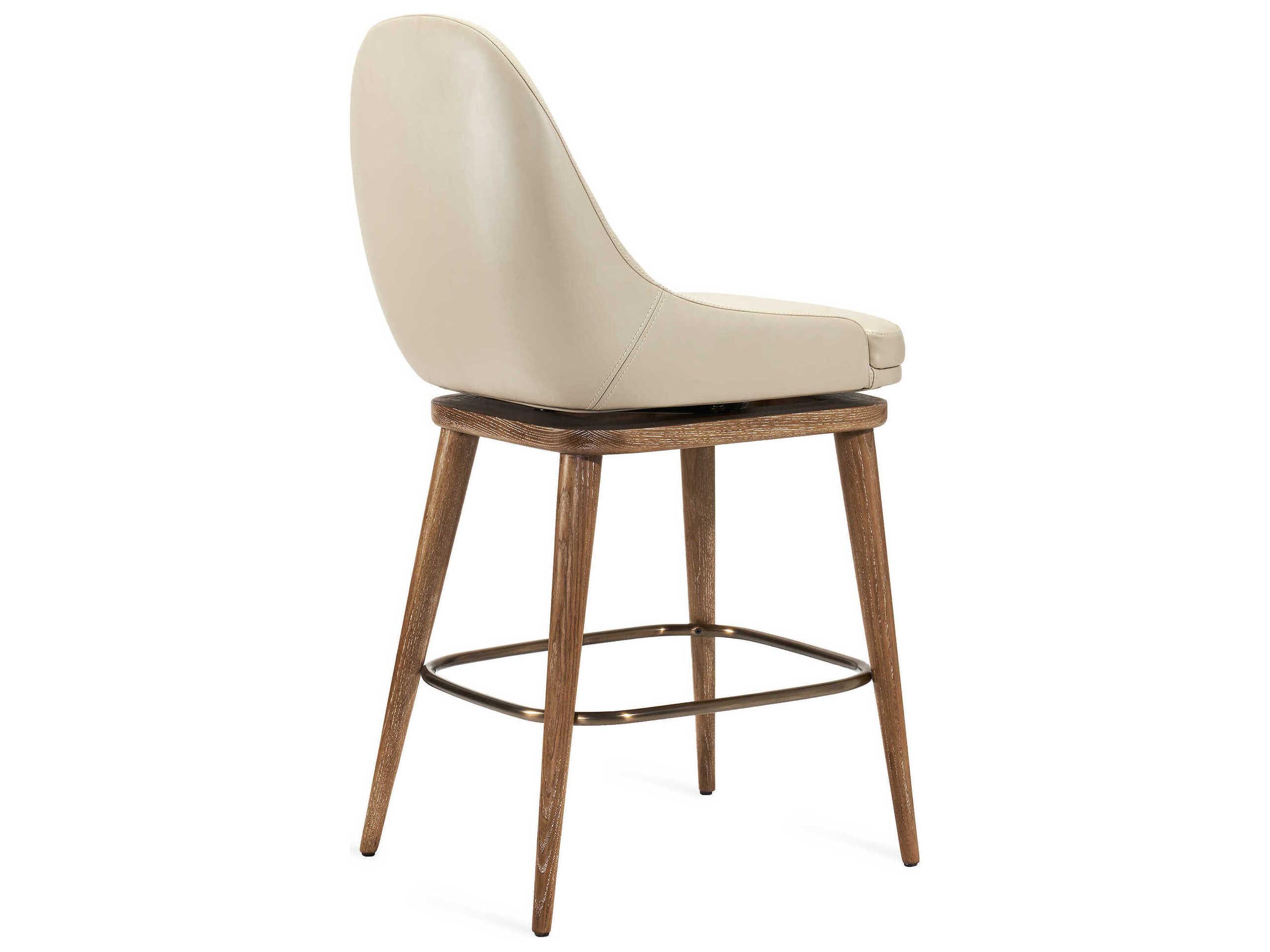 Interlude Home Harper Autumn Brown Cream Latte Satin Brass Leather Swivel Ash Wood Counter Stool