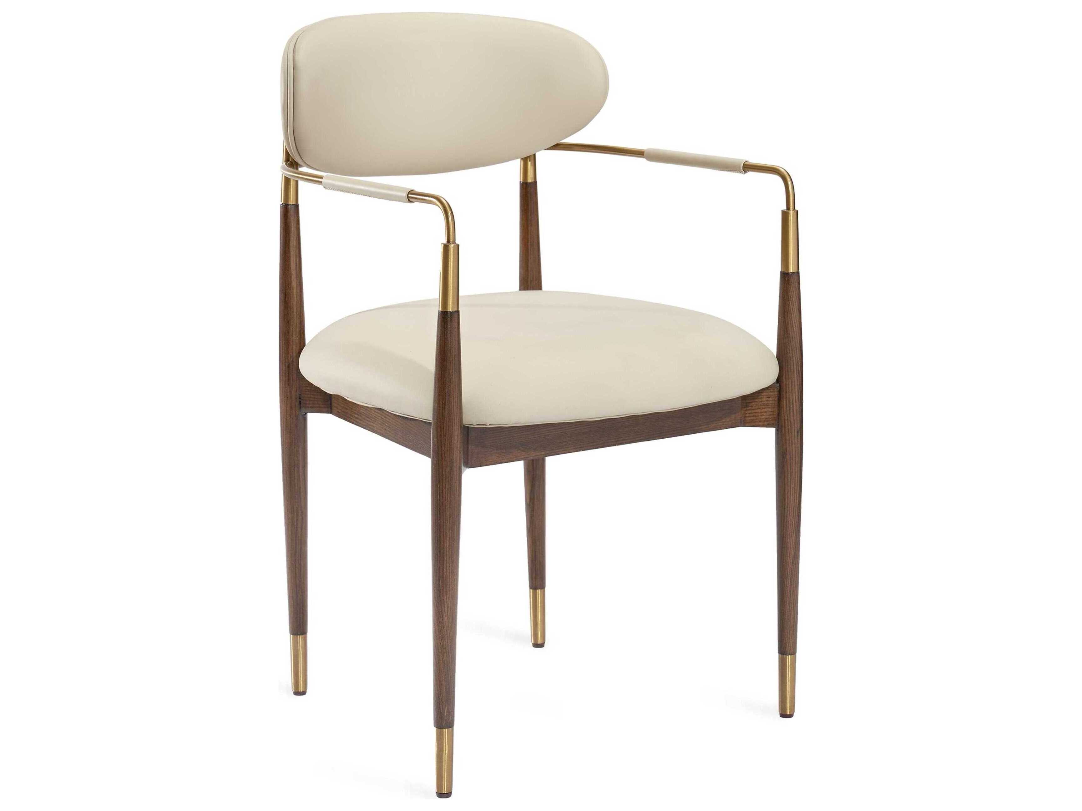 Interlude Home Cidra Walnut Wood Beige Arm Dining Chair