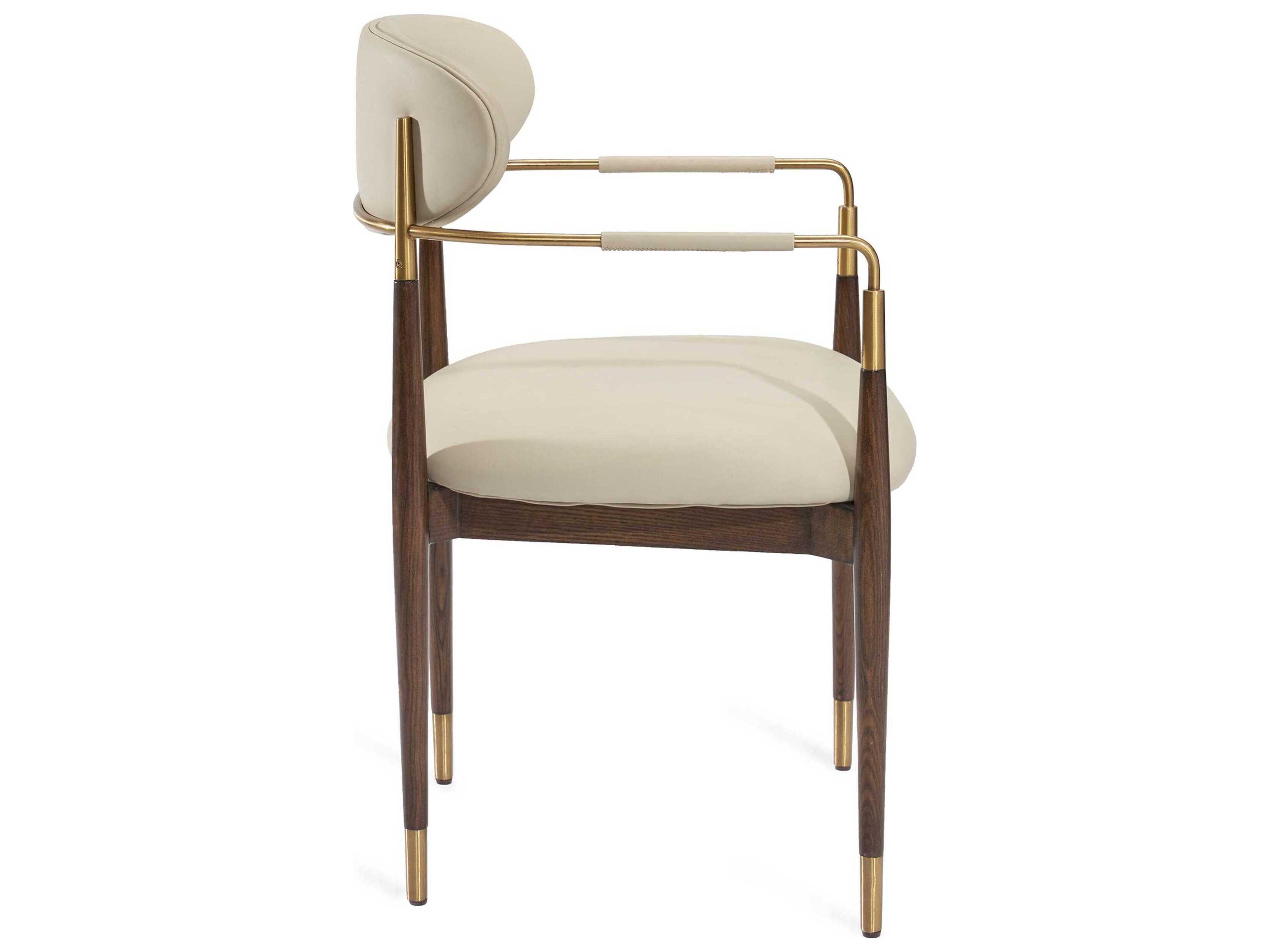 Interlude Home Cidra Walnut Wood Beige Arm Dining Chair