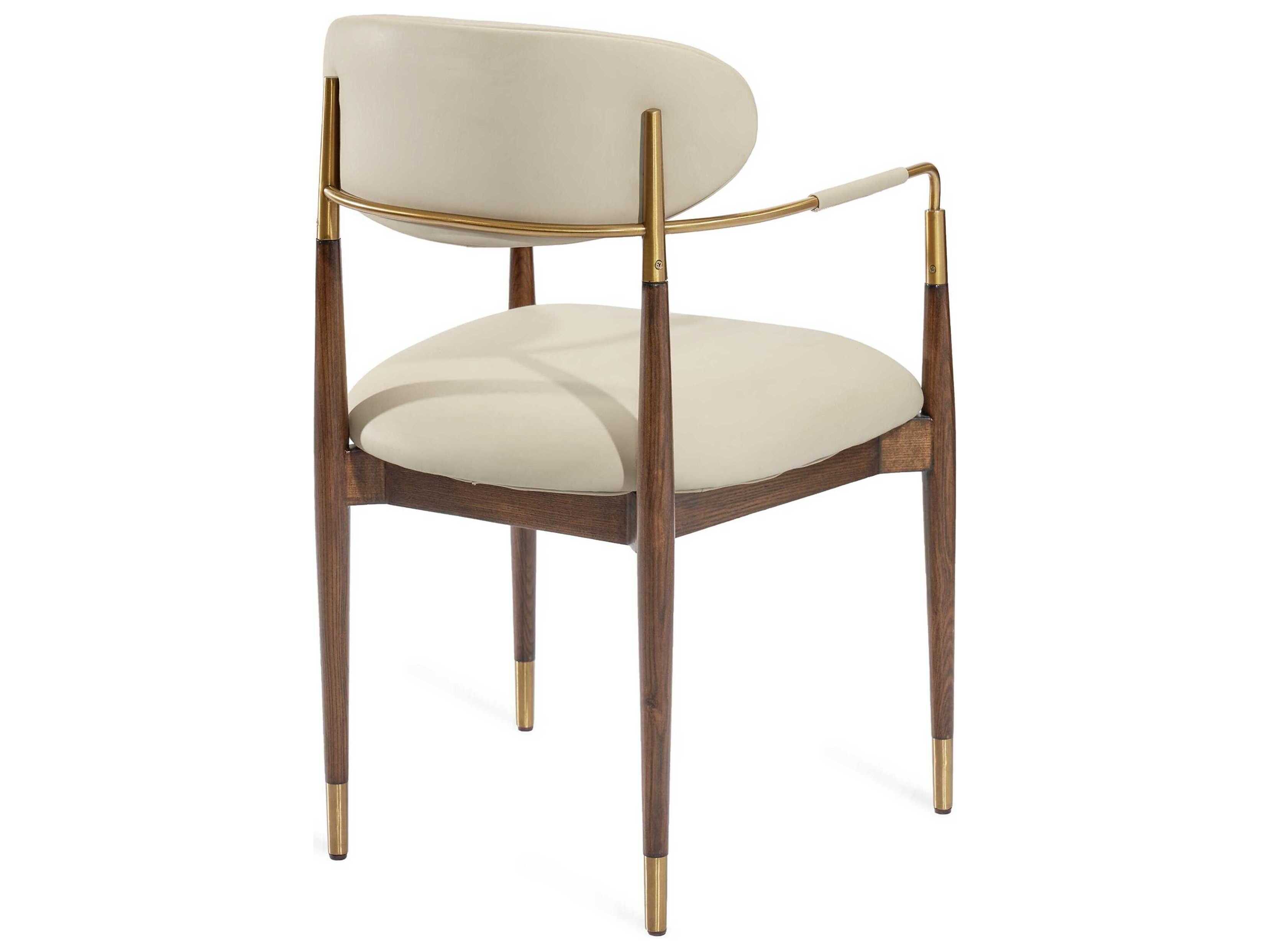 Interlude Home Cidra Walnut Wood Beige Arm Dining Chair