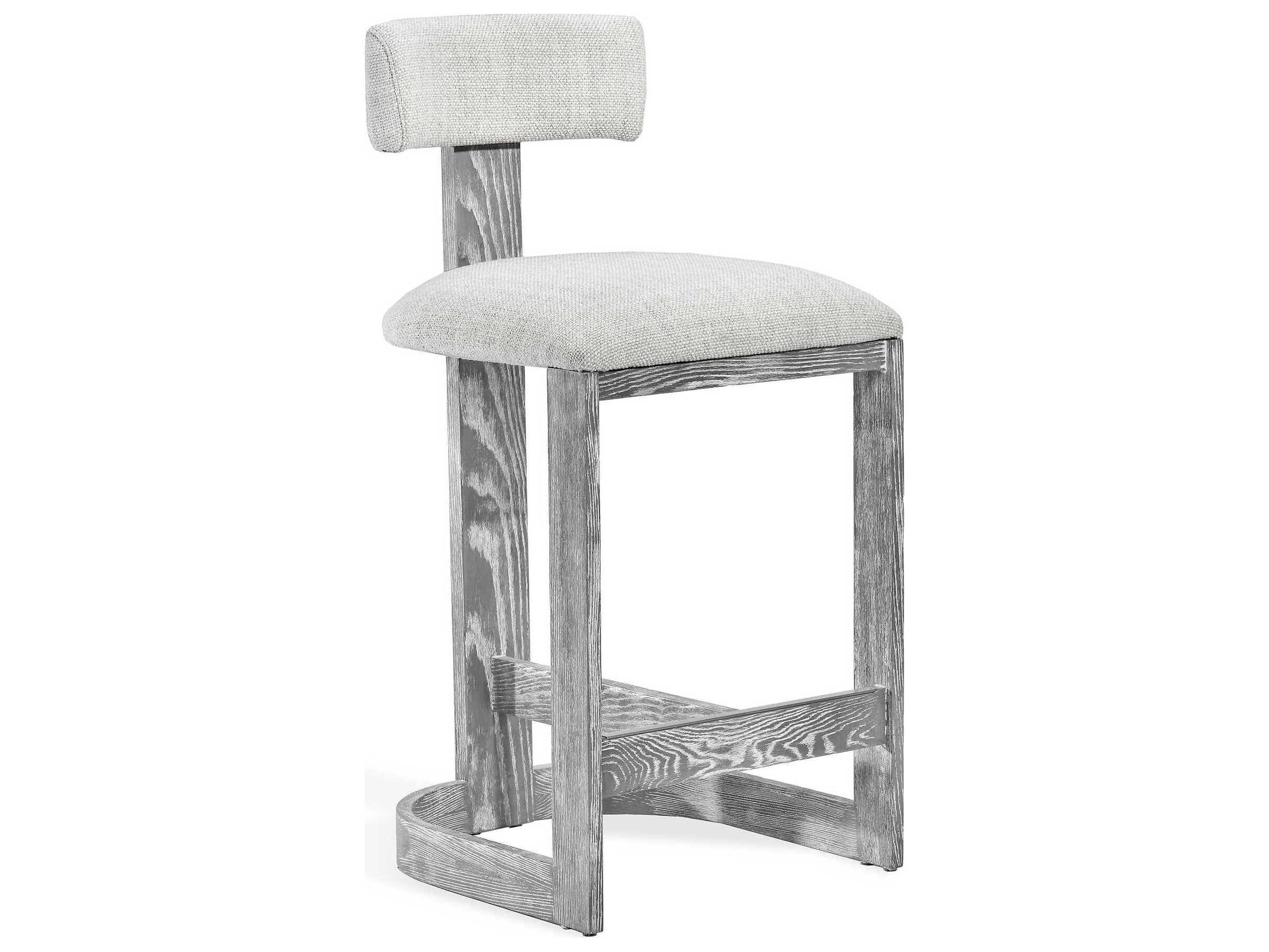 Interlude Home Brooklyn Upholstered Grey Wash Dove Satin Nickel Loomed Linen Counter Stool