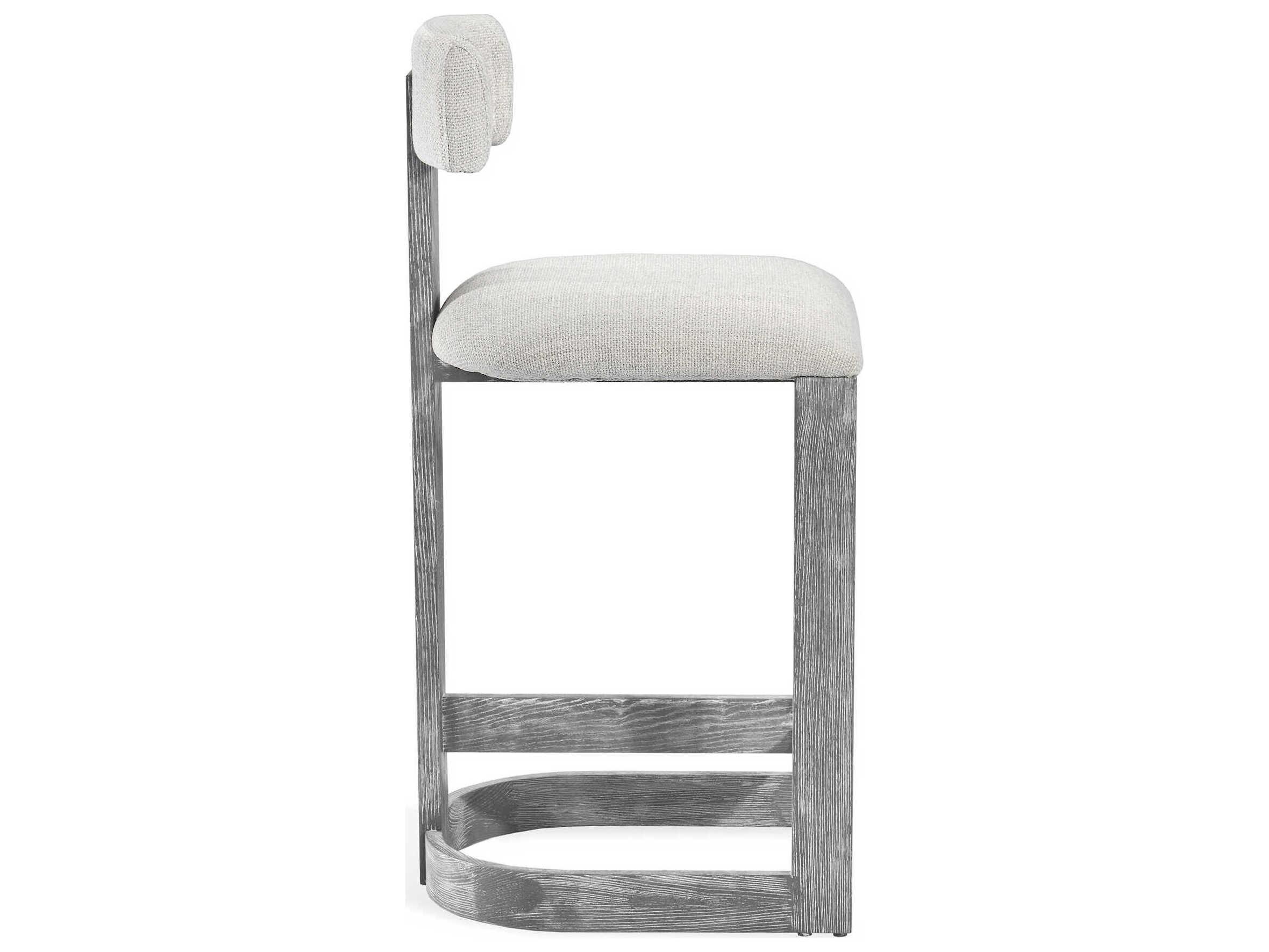 Interlude Home Brooklyn Upholstered Grey Wash Dove Satin Nickel Loomed Linen Counter Stool