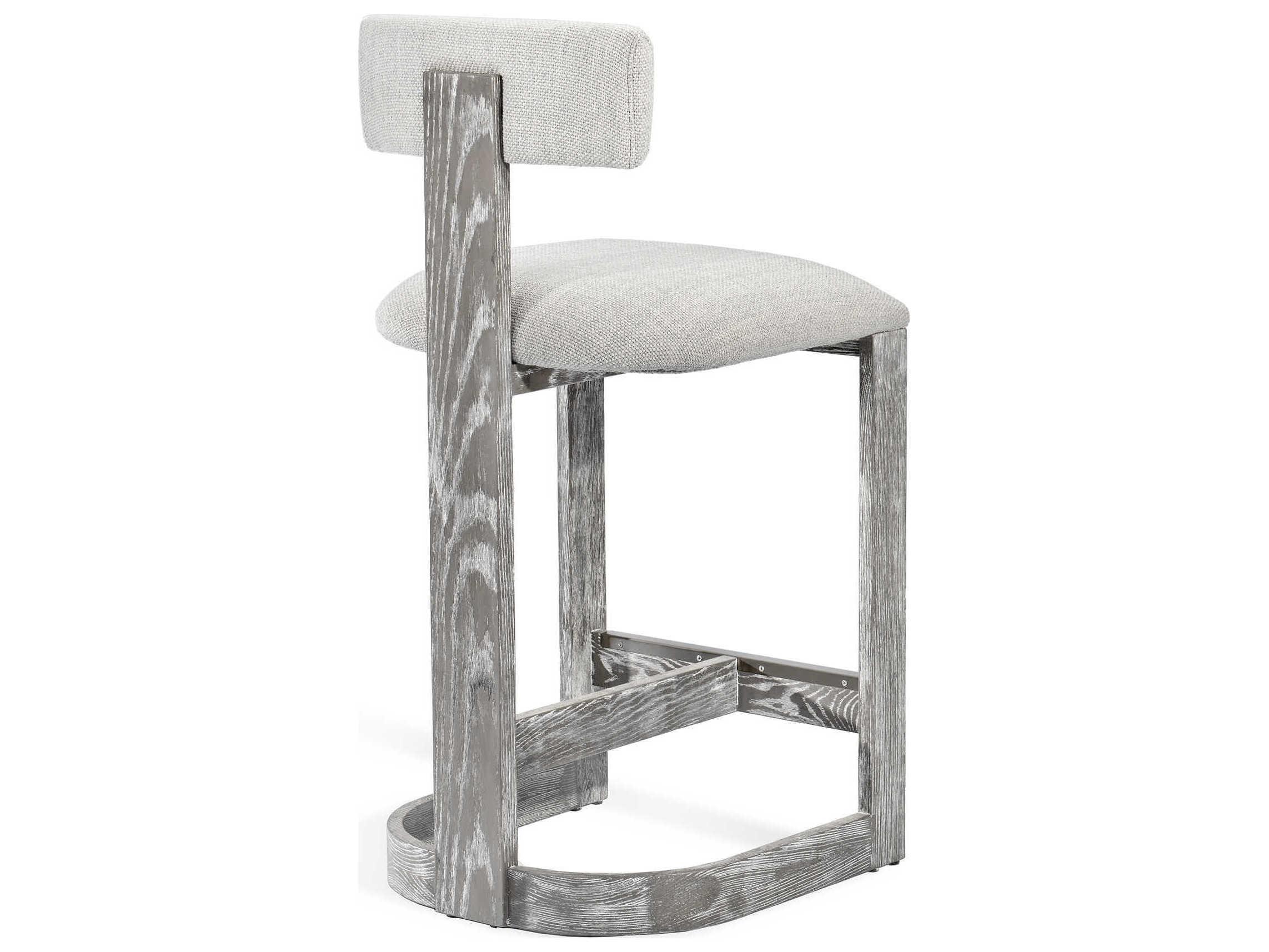 Interlude Home Brooklyn Upholstered Grey Wash Dove Satin Nickel Loomed Linen Counter Stool
