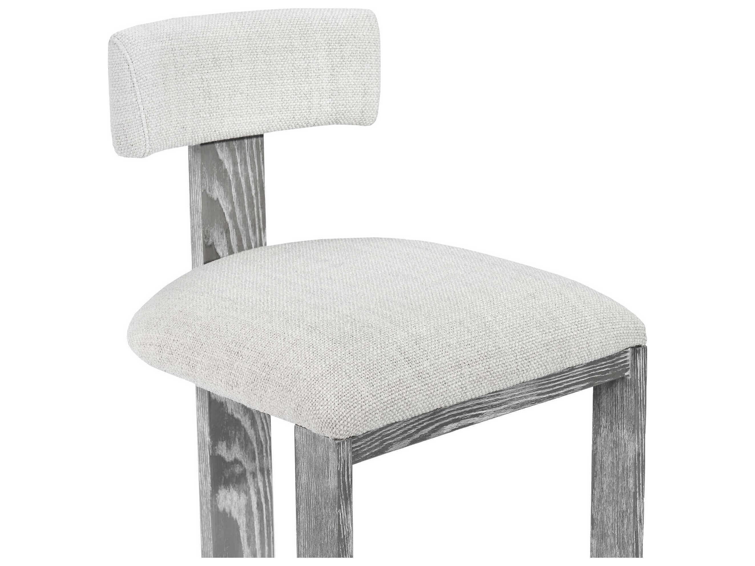 Interlude Home Brooklyn Upholstered Grey Wash Dove Satin Nickel Loomed Linen Counter Stool