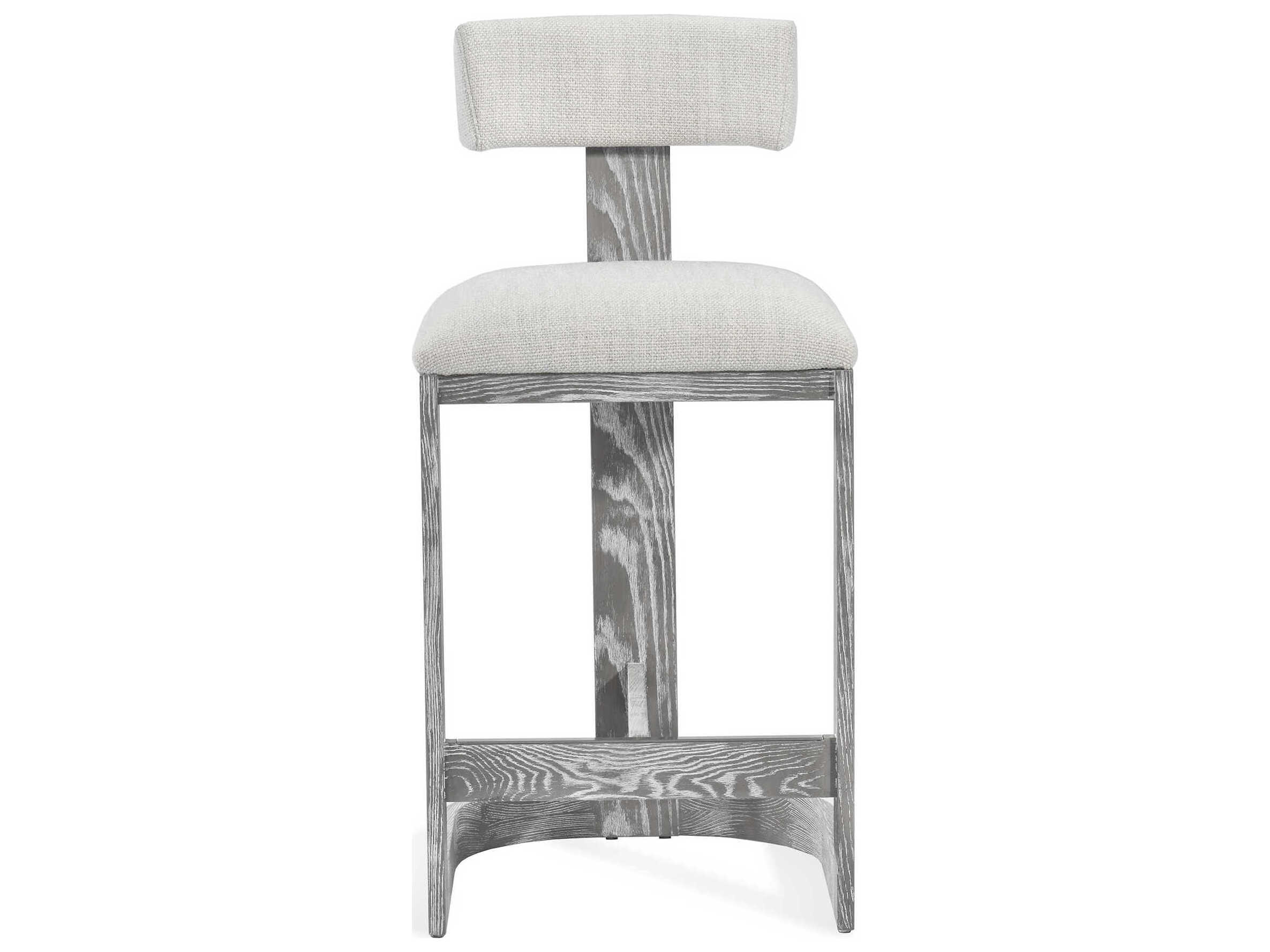 Interlude Home Brooklyn Upholstered Grey Wash Dove Satin Nickel Loomed Linen Counter Stool