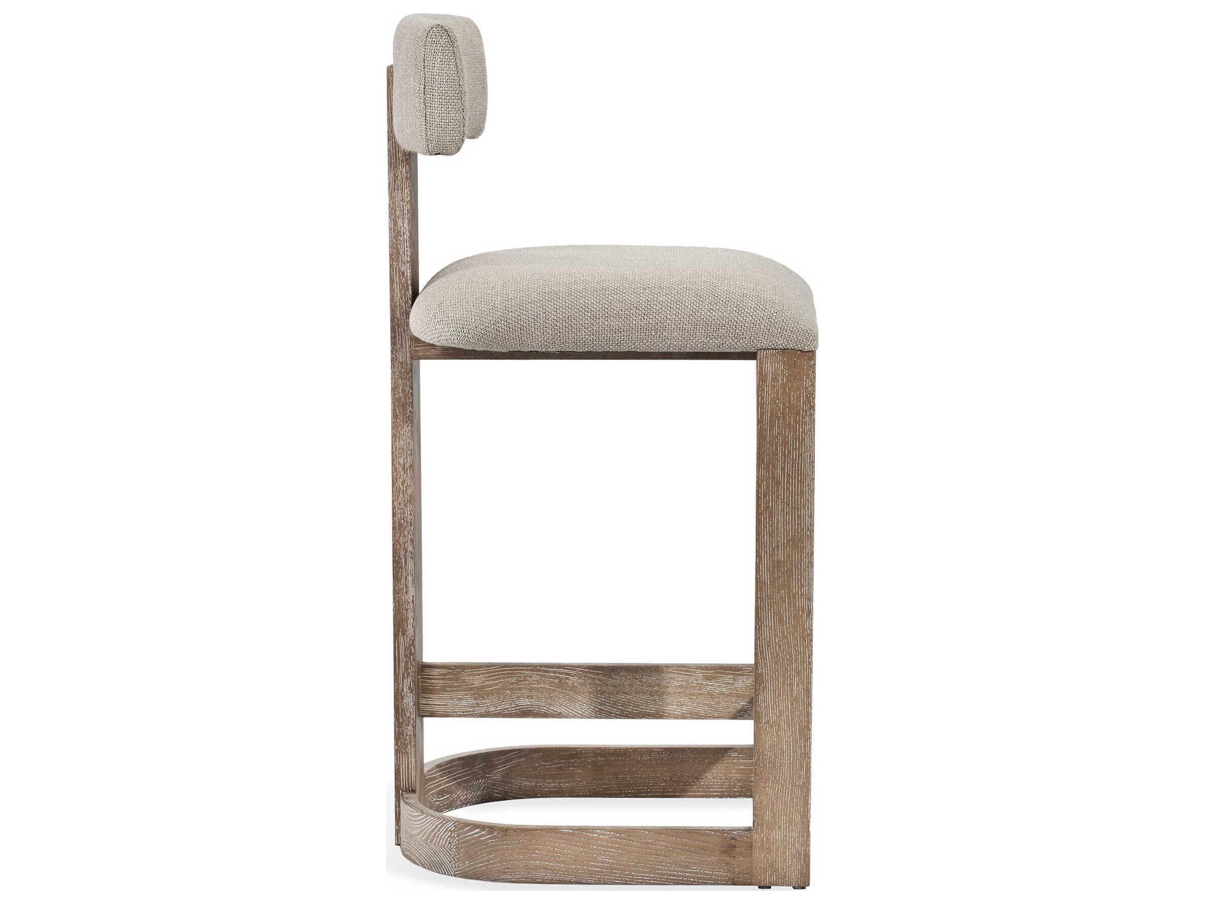Interlude Home Brooklyn Upholstered Autumn Brown Flax Satin Brass Loomed Linen Counter Stool