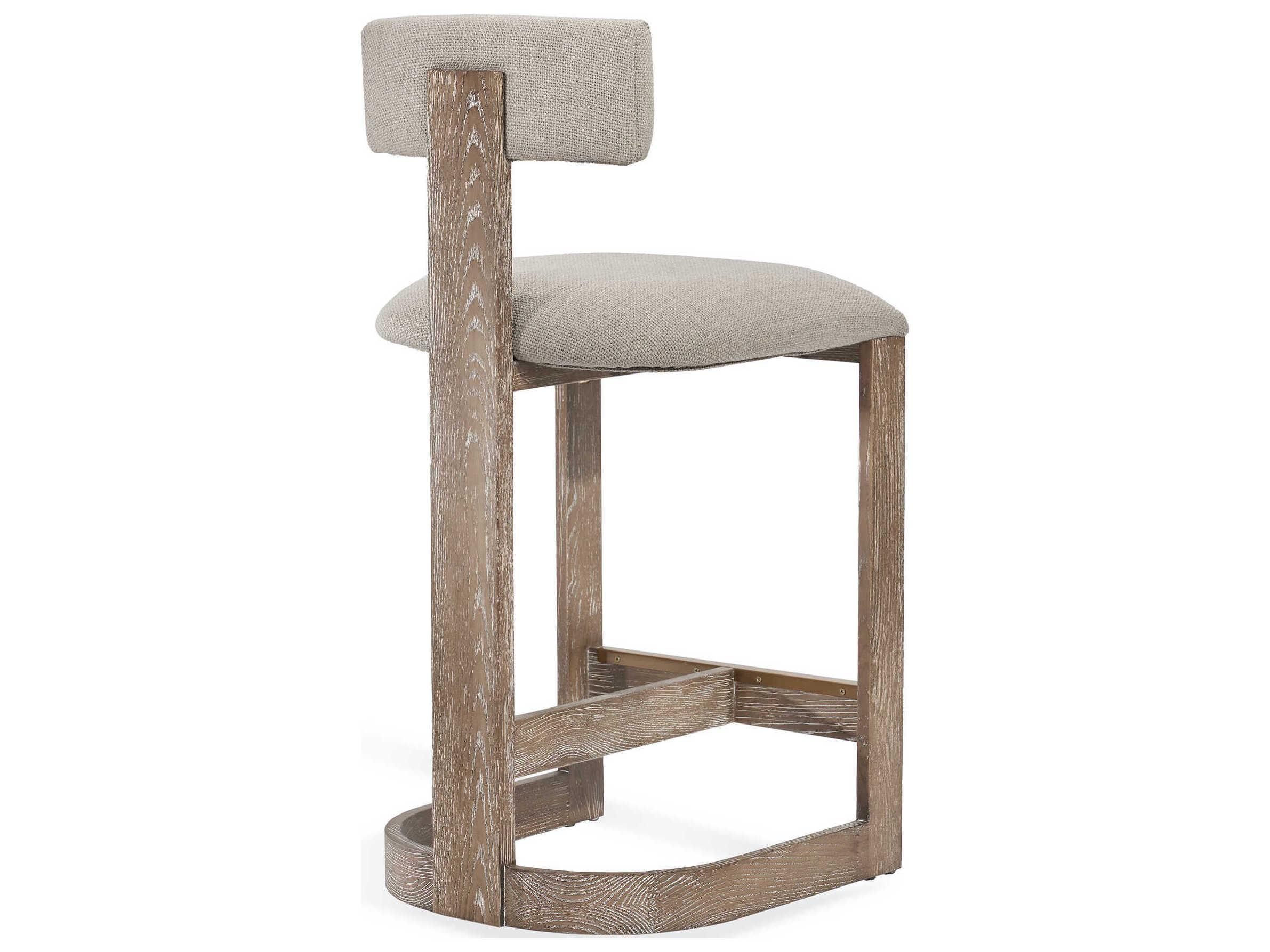 Interlude Home Brooklyn Upholstered Autumn Brown Flax Satin Brass Loomed Linen Counter Stool