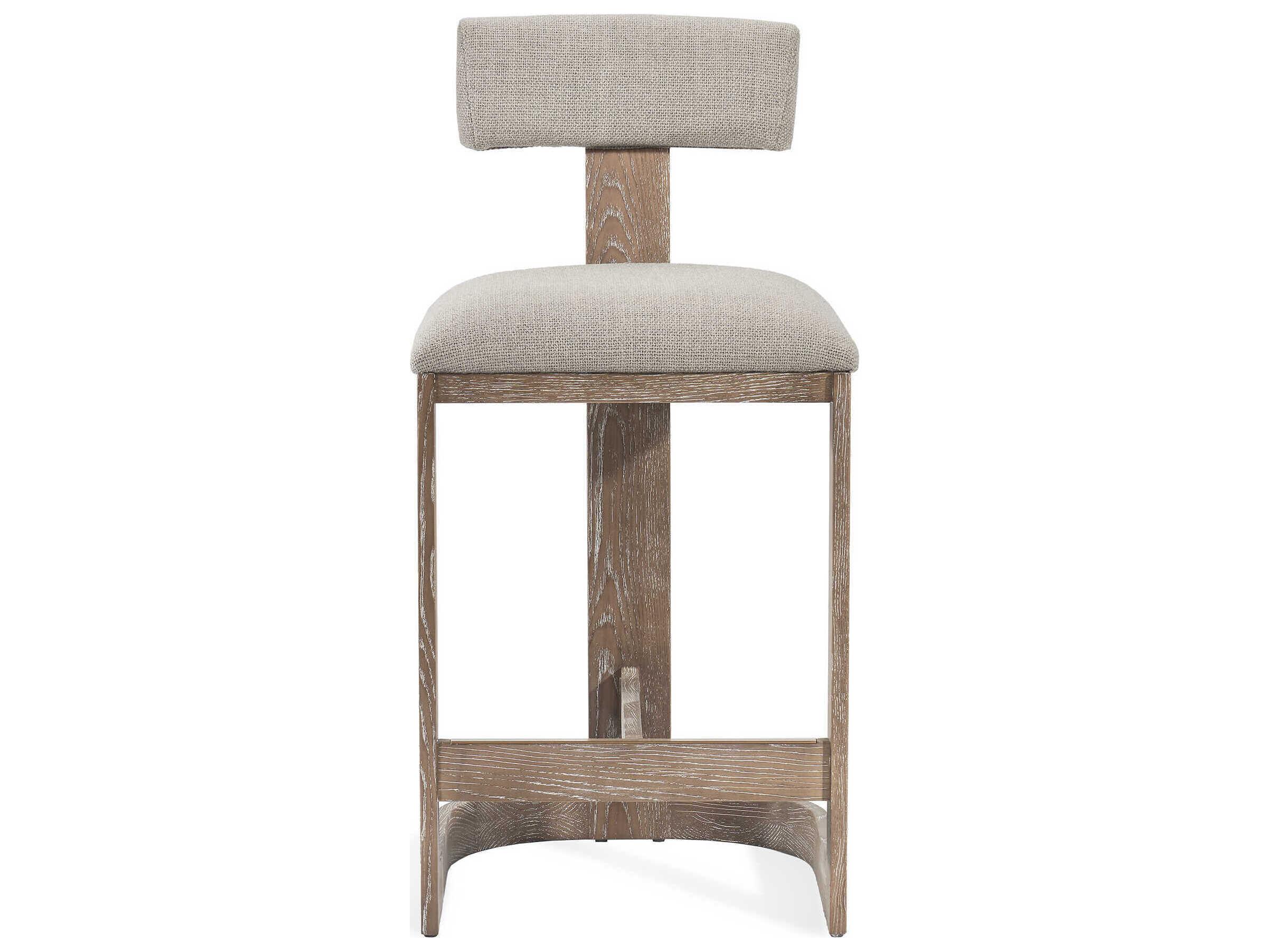Interlude Home Brooklyn Upholstered Autumn Brown Flax Satin Brass Loomed Linen Counter Stool
