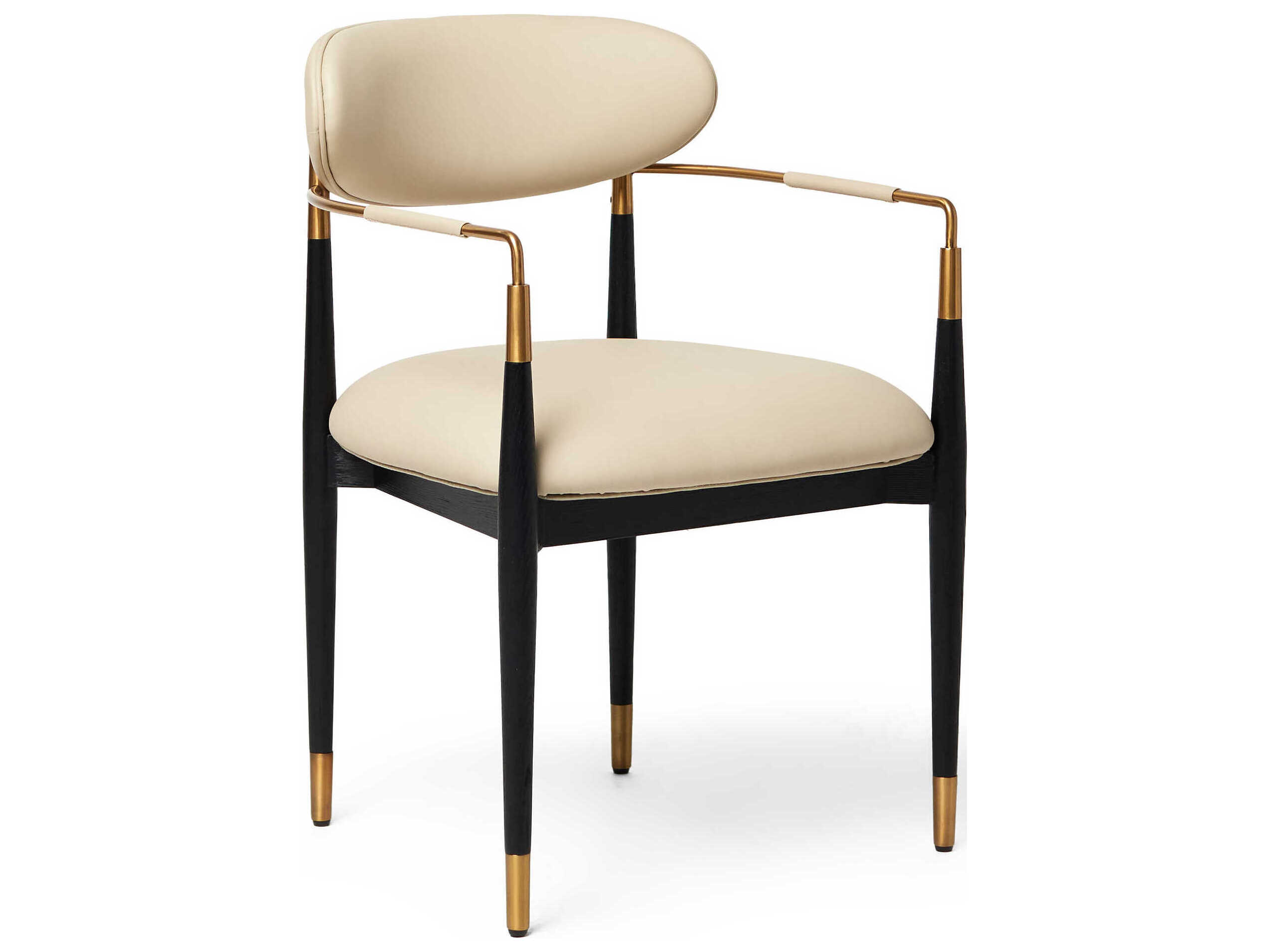 Interlude Home Cidra Ash Wood Black Leather Arm Dining Chair