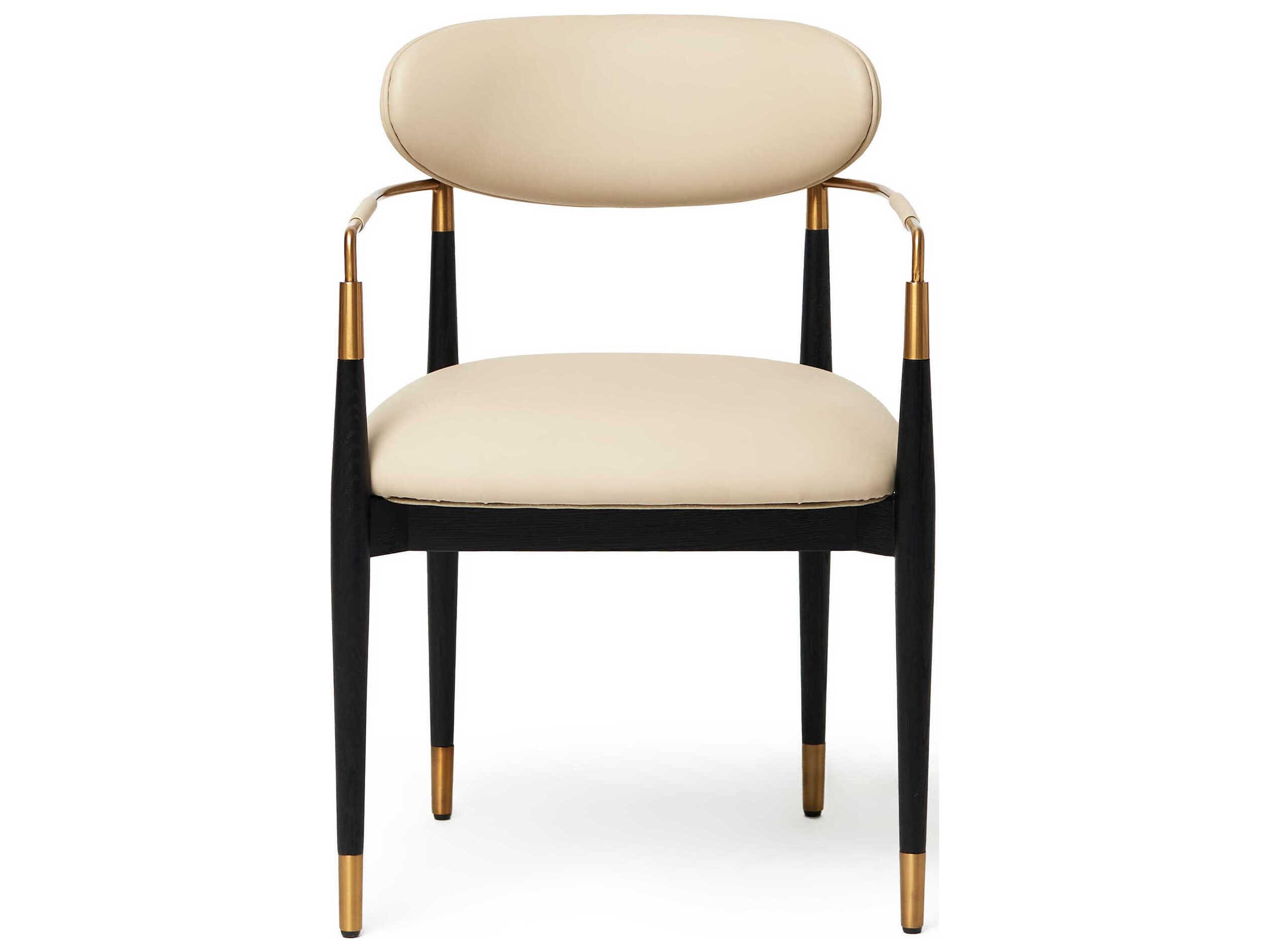 Interlude Home Cidra Ash Wood Black Leather Arm Dining Chair