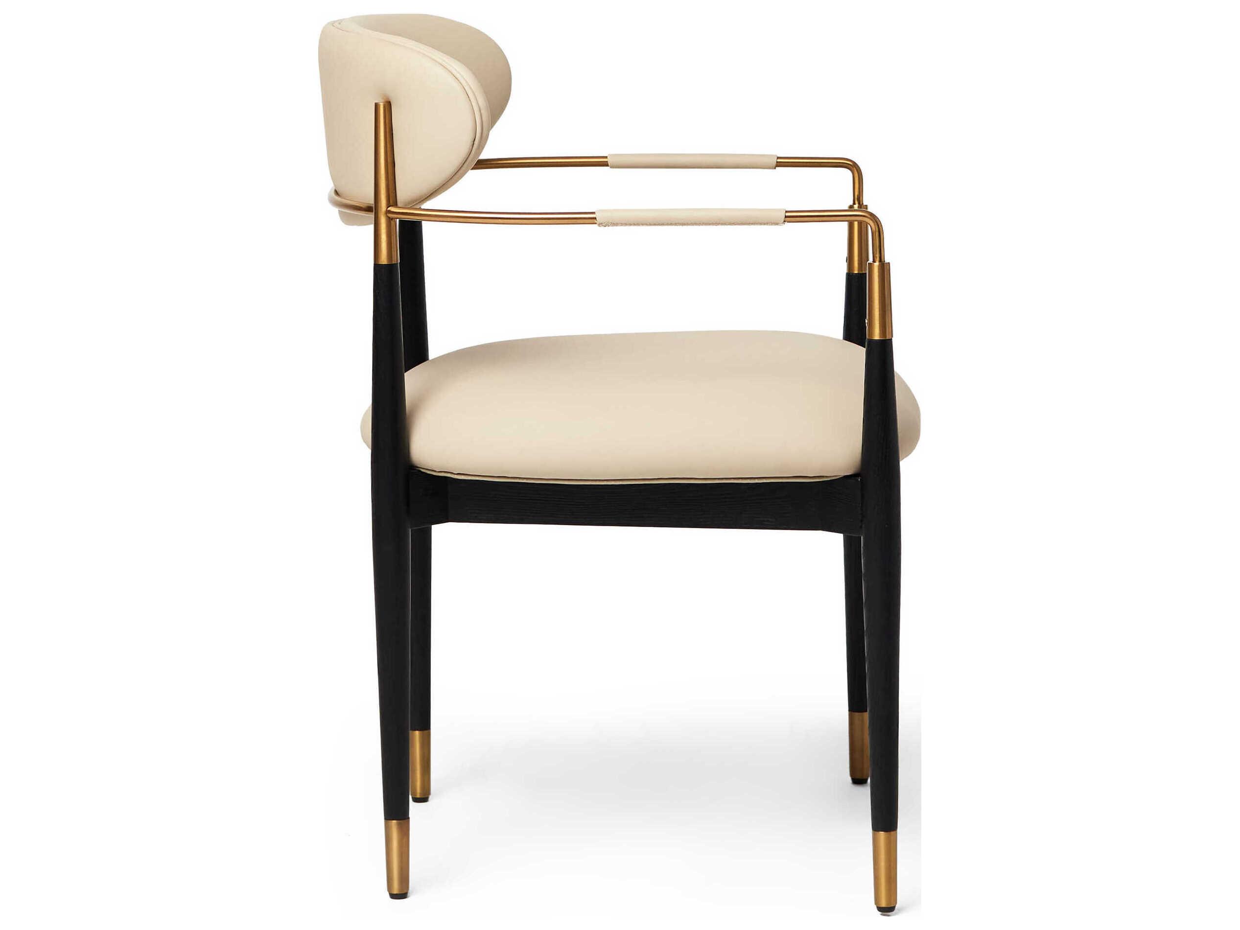 Interlude Home Cidra Ash Wood Black Leather Arm Dining Chair