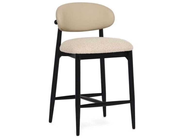 Interlude Home Liam Matte Black Cream Latte baja Seed Upholstered Ash Wood Counter Stool