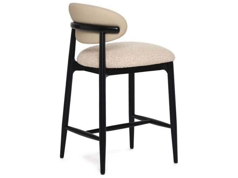 Interlude Home Liam Matte Black Cream Latte baja Seed Upholstered Ash Wood Counter Stool