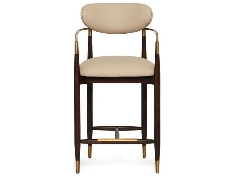 Interlude Home Cidra Classic Walnut Satin Brass Cream Latte Upholstered Wood Counter Stool