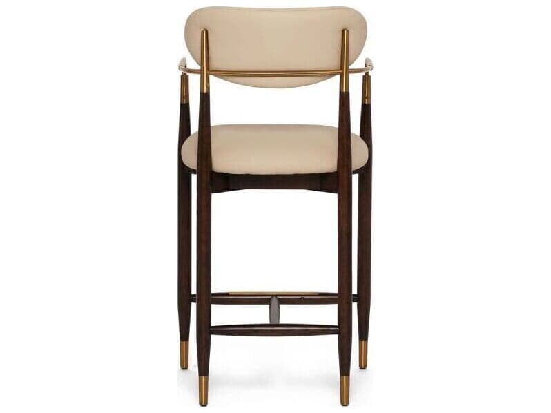 Interlude Home Cidra Classic Walnut Satin Brass Cream Latte Upholstered Wood Counter Stool