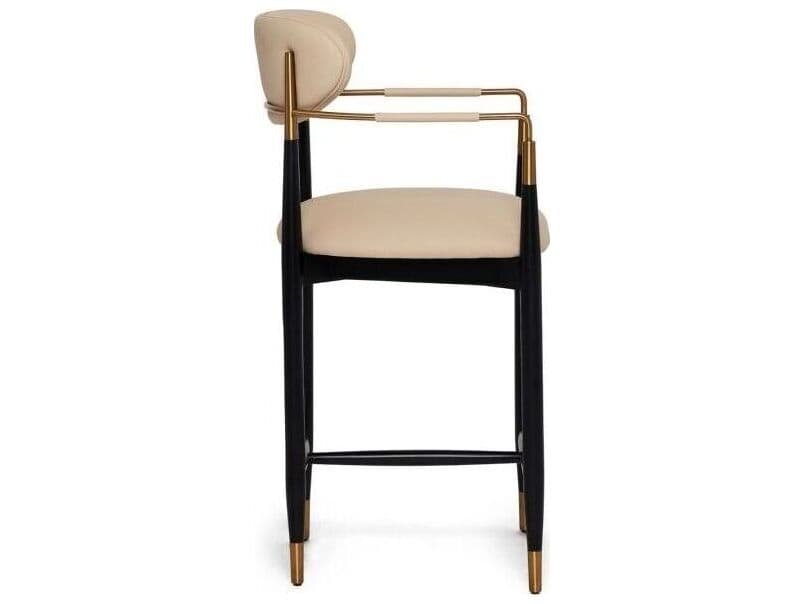Interlude Home Cidra Matte Black Satin Brass Cream Latte Faux Leather Ash Wood Counter Stool