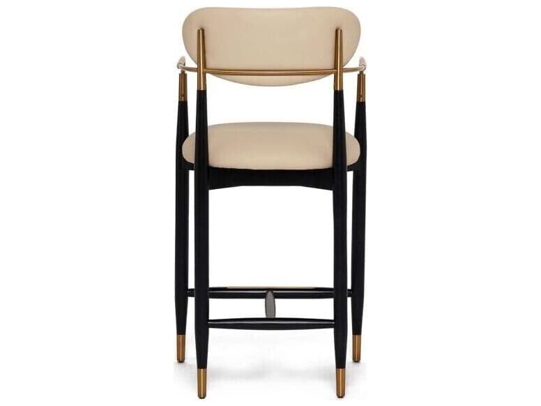 Interlude Home Cidra Matte Black Satin Brass Cream Latte Faux Leather Ash Wood Counter Stool