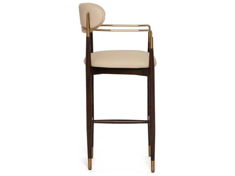 Interlude Home Cidra Classic Walnut Satin Brass Cream Latte Upholstered Wood Bar Stool