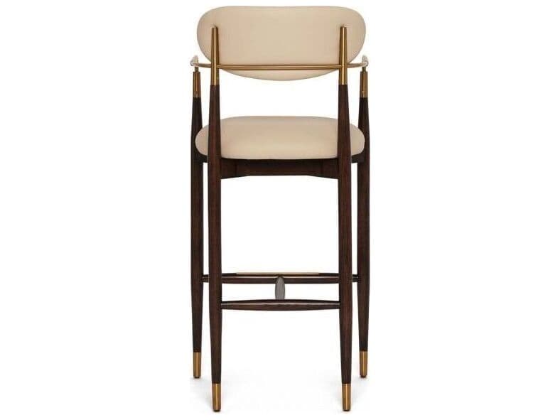 Interlude Home Cidra Classic Walnut Satin Brass Cream Latte Upholstered Wood Bar Stool