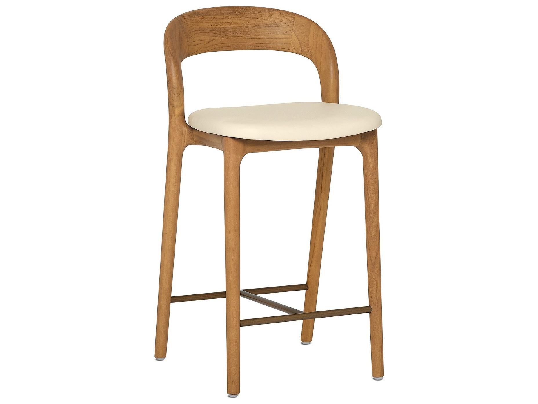 Interlude Home Felix Tawny Grove Classic Brass Leather Teak Wood Counter Stool