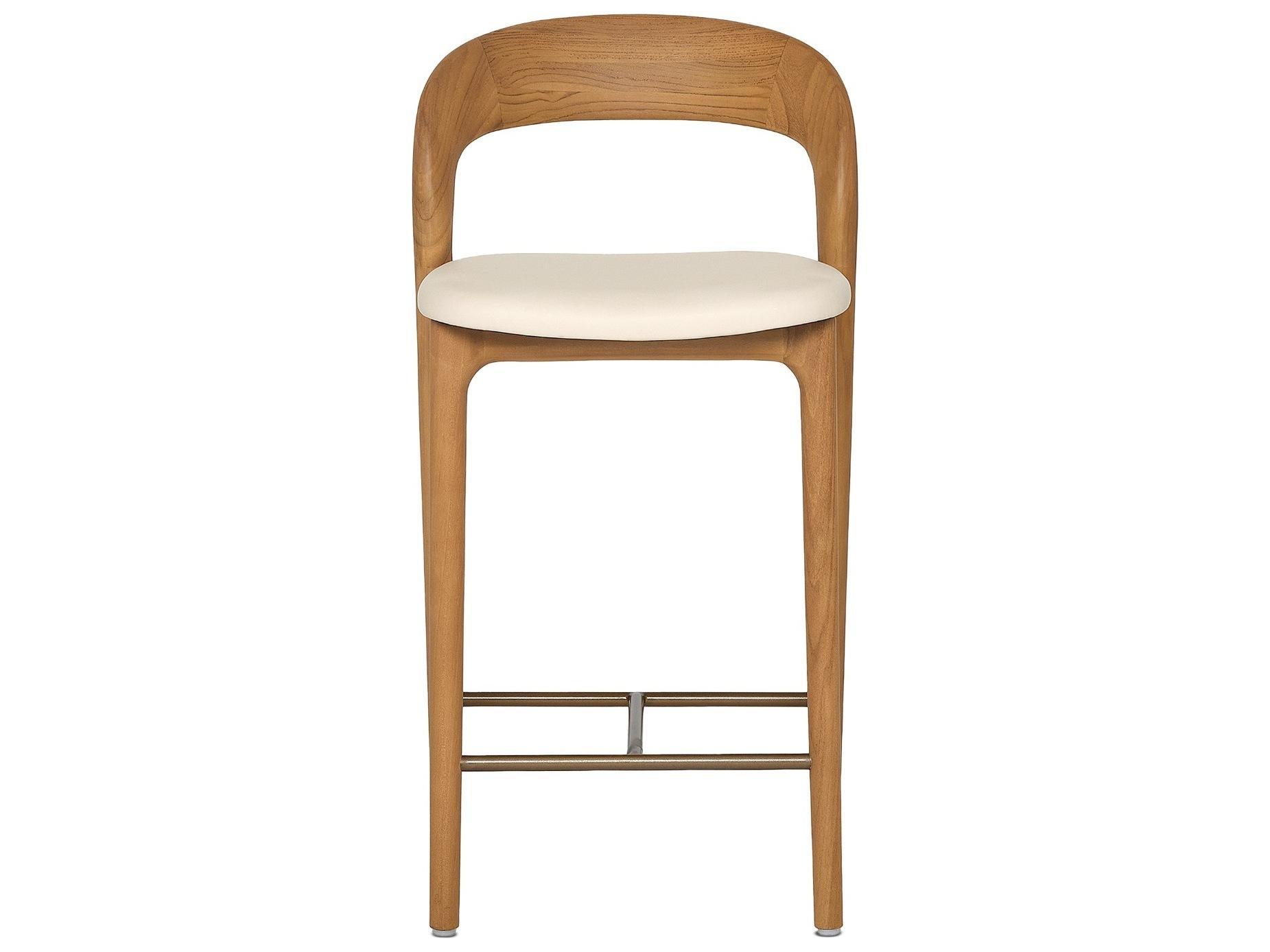 Interlude Home Felix Tawny Grove Classic Brass Leather Teak Wood Counter Stool