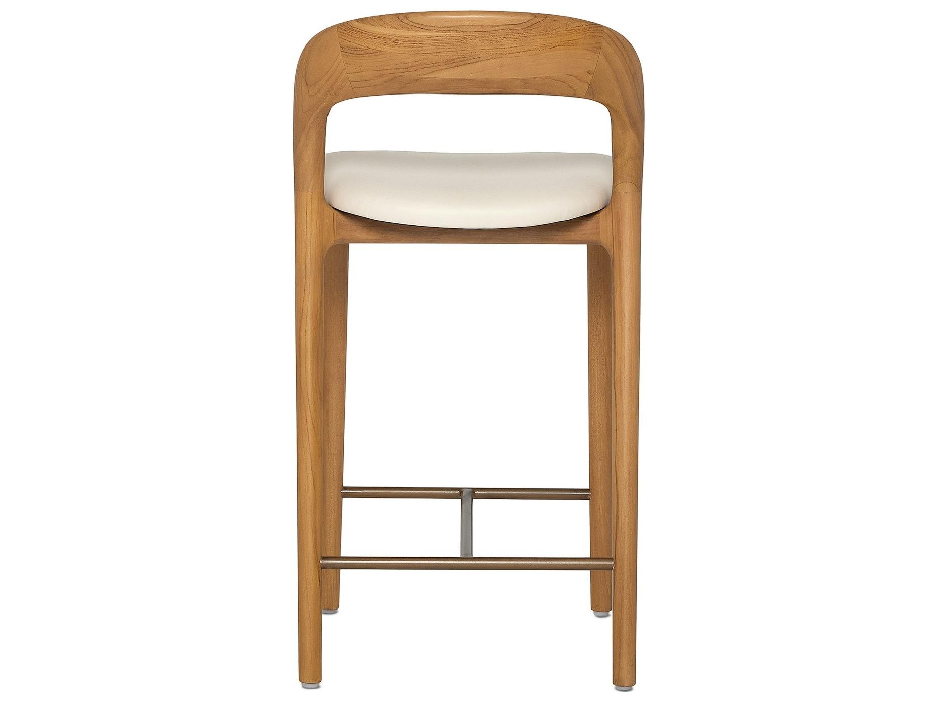 Interlude Home Felix Tawny Grove Classic Brass Leather Teak Wood Counter Stool