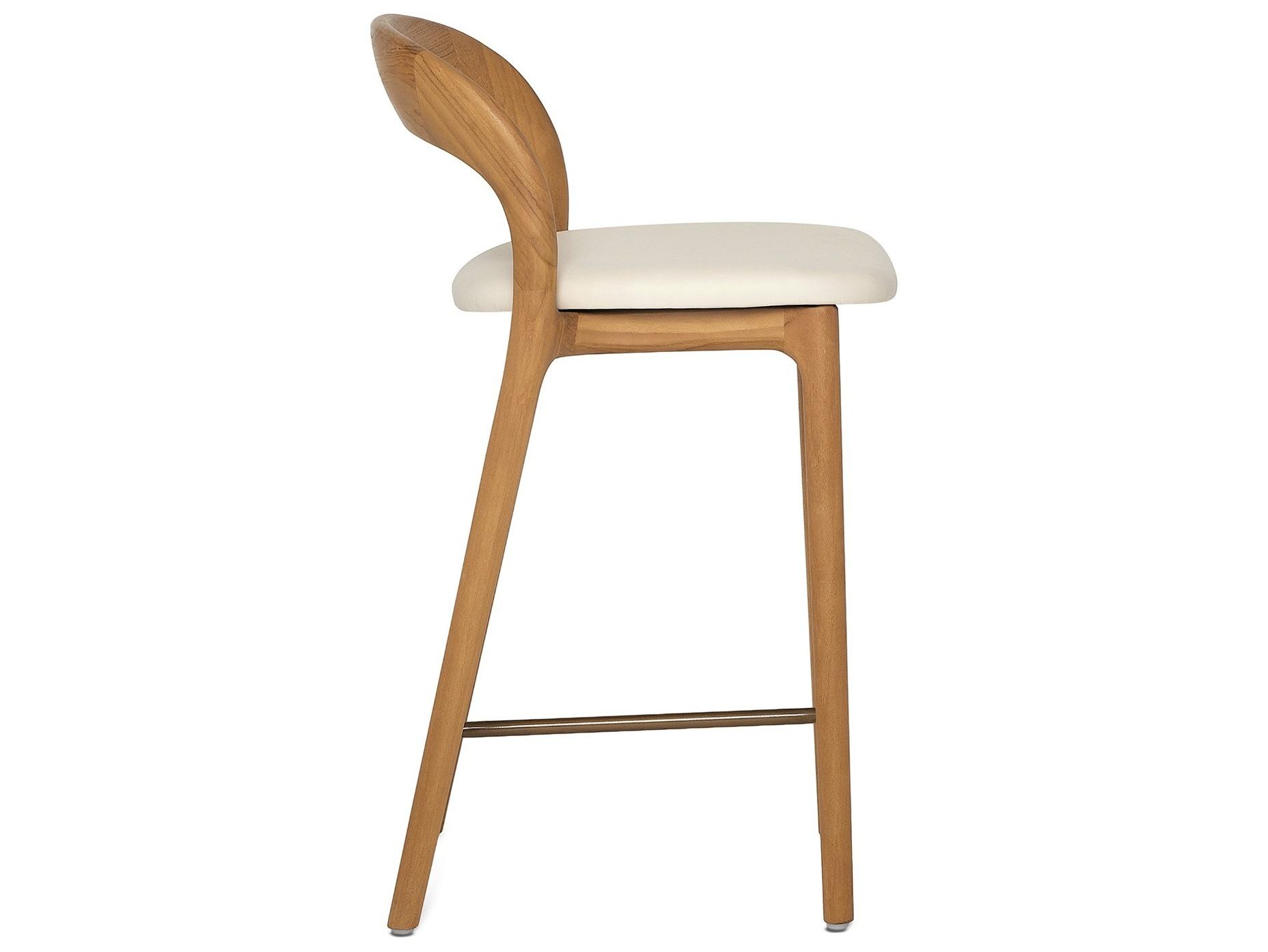 Interlude Home Felix Tawny Grove Classic Brass Leather Teak Wood Counter Stool