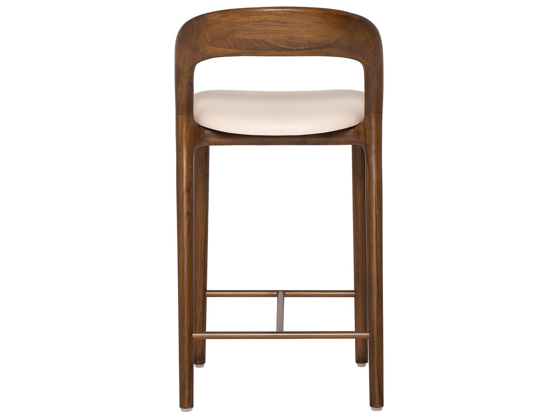 Interlude Home Felix Classic Walnut Grove Brass Leather Teak Wood Counter Stool