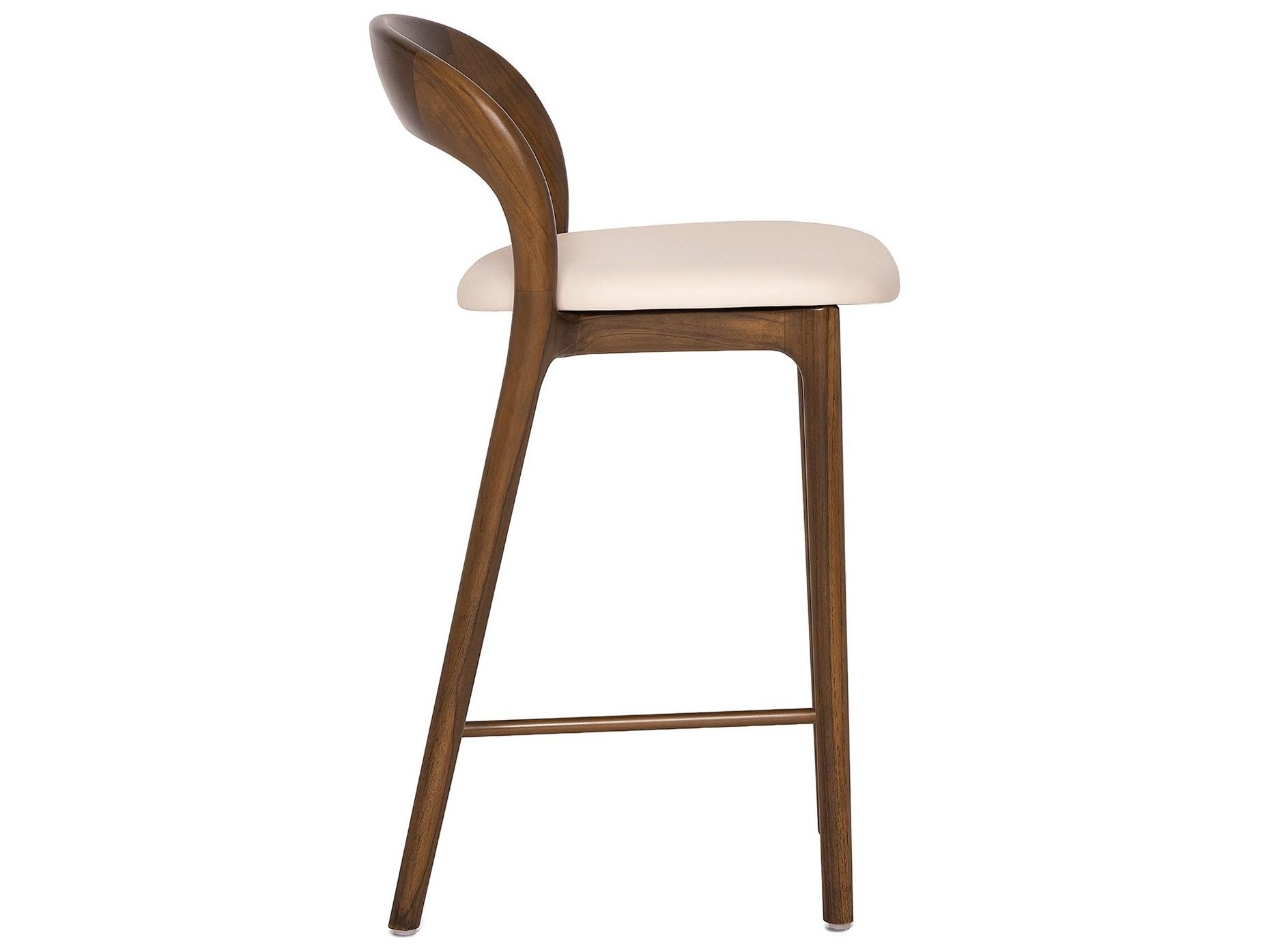 Interlude Home Felix Classic Walnut Grove Brass Leather Teak Wood Counter Stool