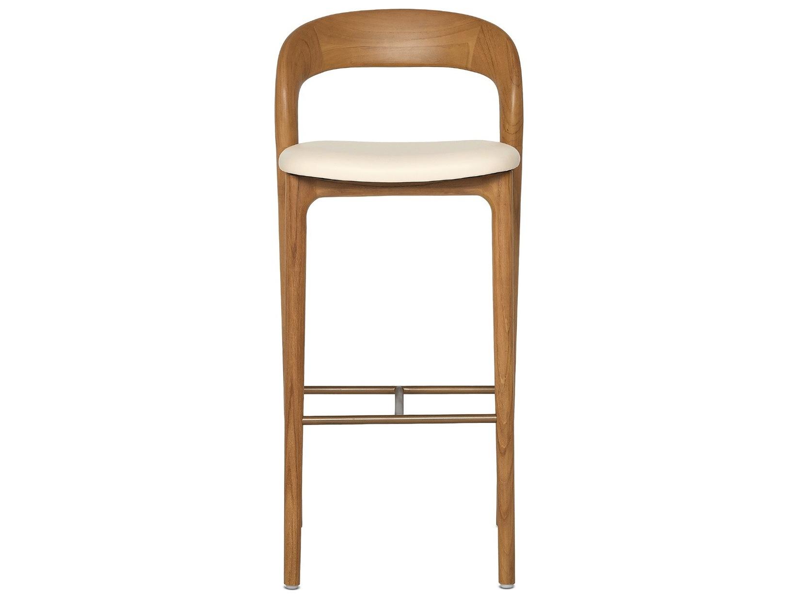 Interlude Home Felix Tawny Grove Classic Brass Leather Teak Wood Bar Stool