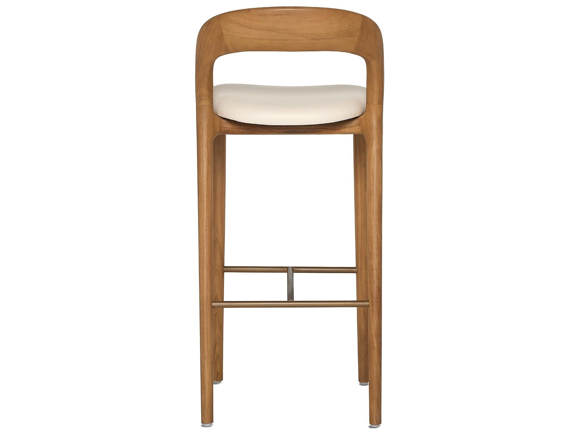 Interlude Home Felix Tawny Grove Classic Brass Leather Teak Wood Bar Stool