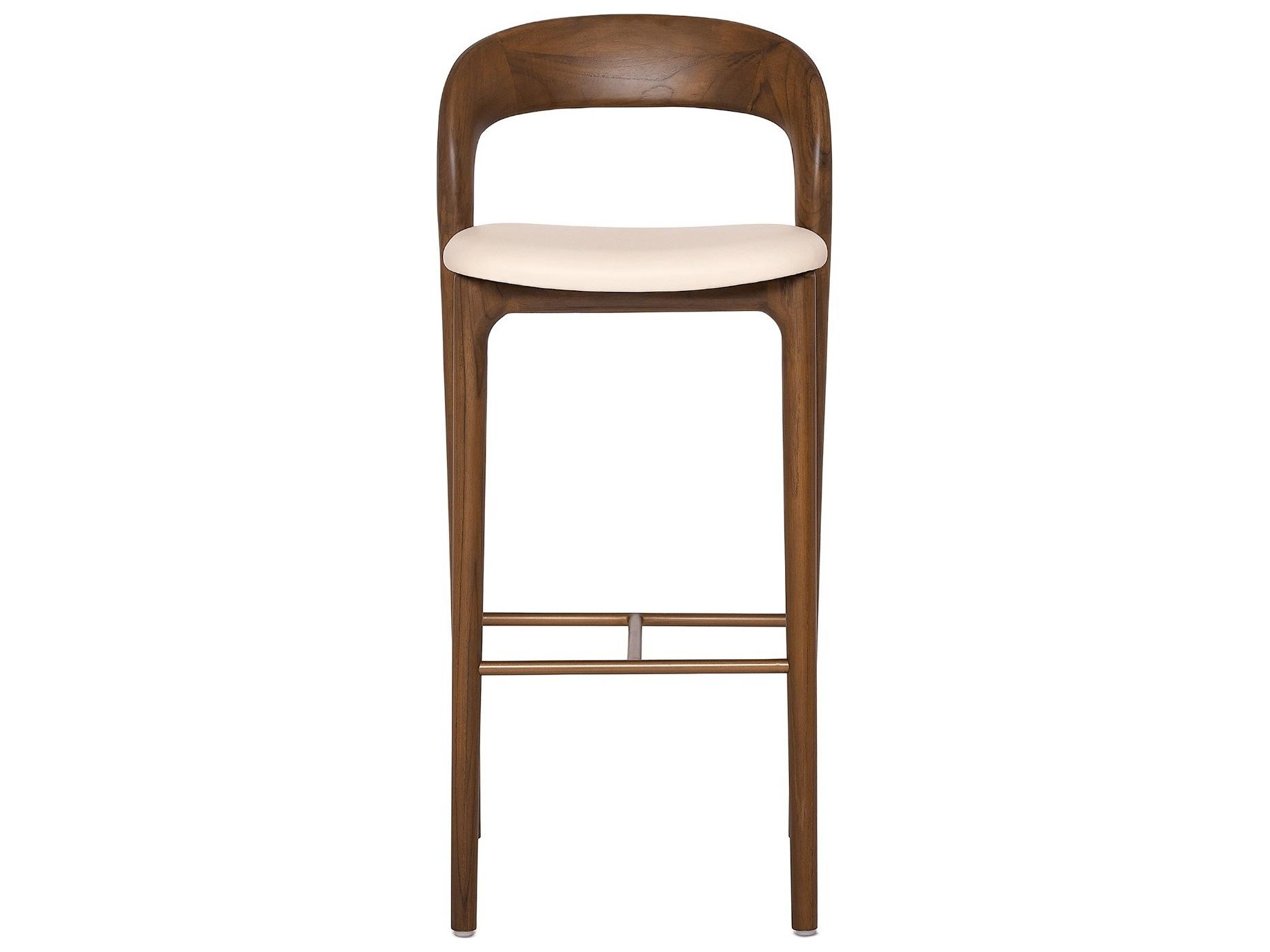 Interlude Home Felix Classic Walnut Grove Brass Leather Teak Wood Bar Stool