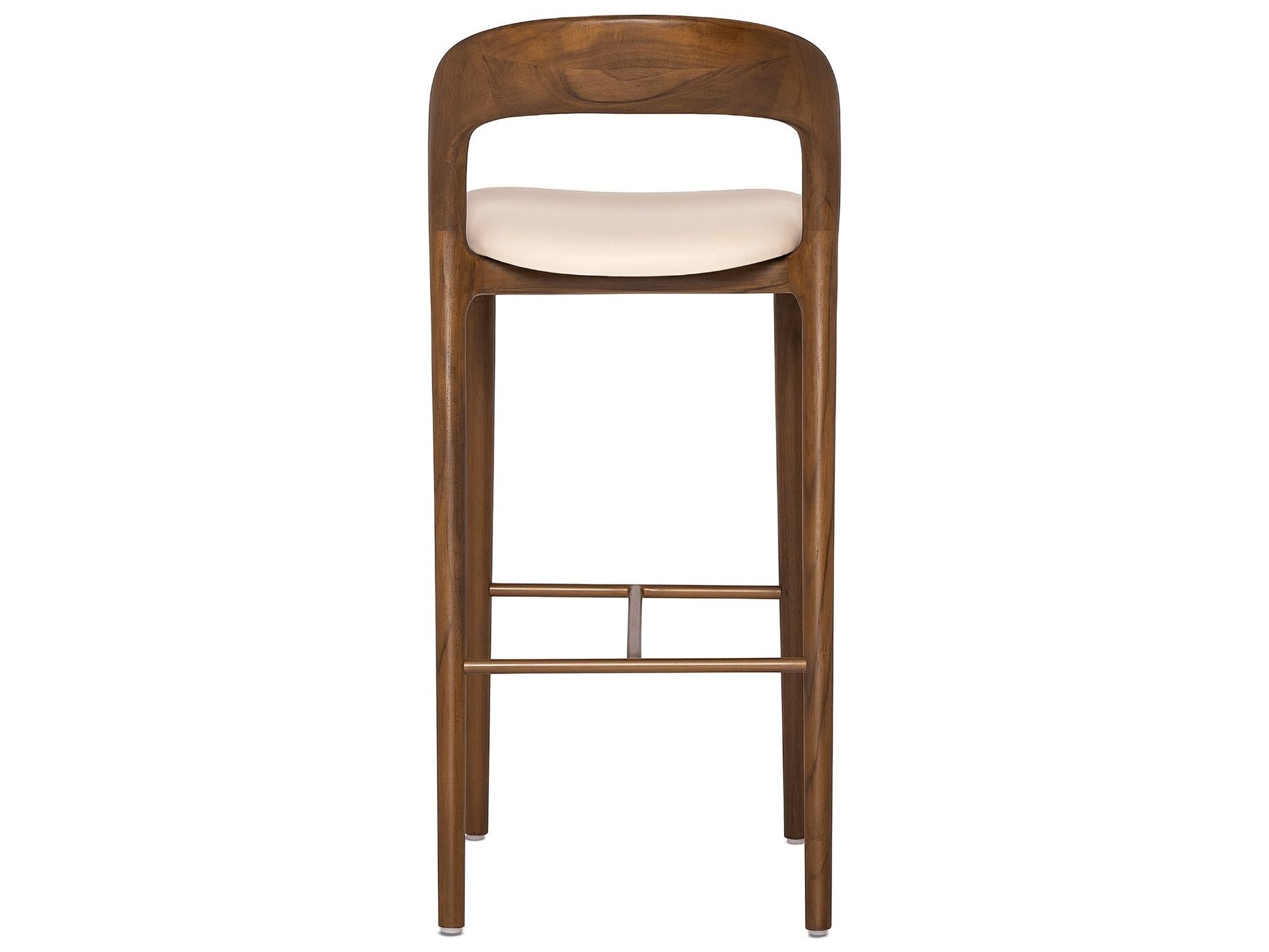 Interlude Home Felix Classic Walnut Grove Brass Leather Teak Wood Bar Stool