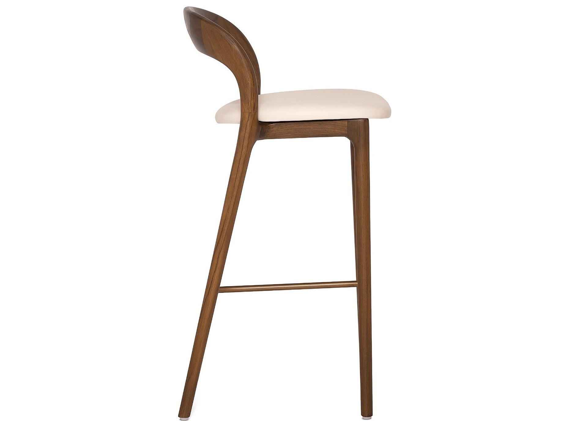 Interlude Home Felix Classic Walnut Grove Brass Leather Teak Wood Bar Stool